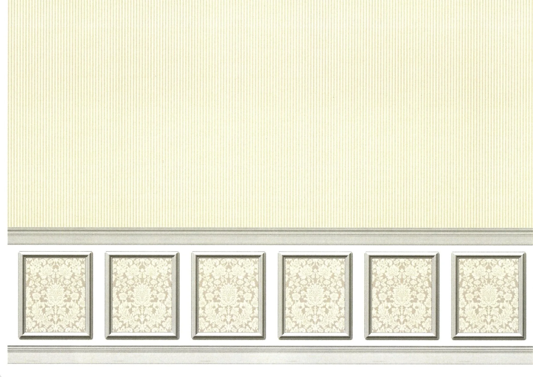 Dollhouse Wallpaper Cream & Gray Narrows Stripes with Paneling 1:12 Scale Itsy Bitsy 7004