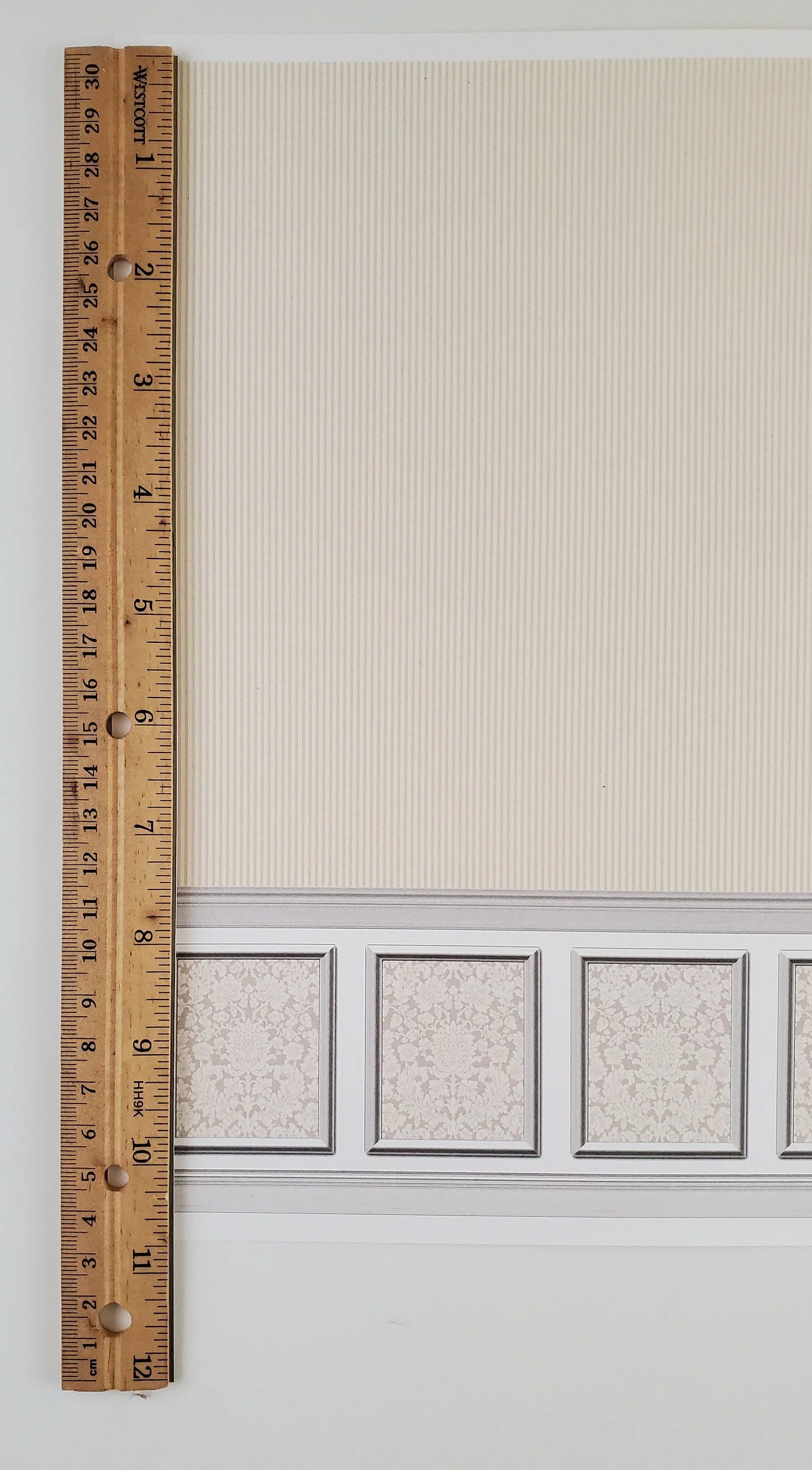 Dollhouse Wallpaper Cream & Gray Narrows Stripes with Paneling 1:12 Scale Itsy Bitsy 7004 - Image 4
