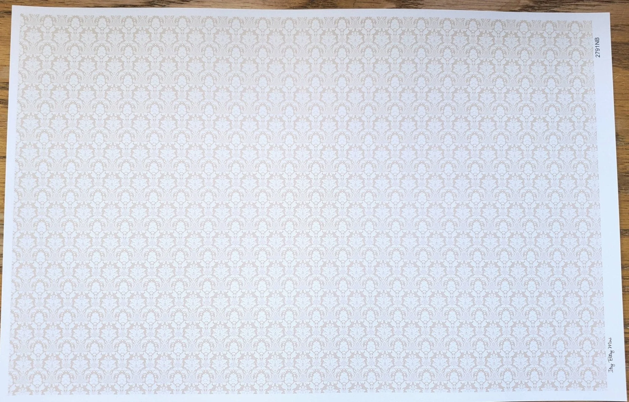 Dollhouse Wallpaper Damask Beige Light Tan 1:12 Scale Itsy Bitsy 2791NB