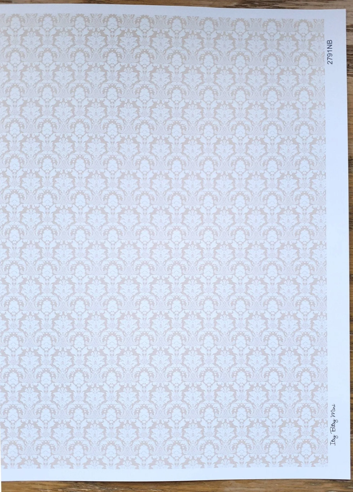 Dollhouse Wallpaper Damask Beige Light Tan 1:12 Scale Itsy Bitsy 2791NB - Image 2