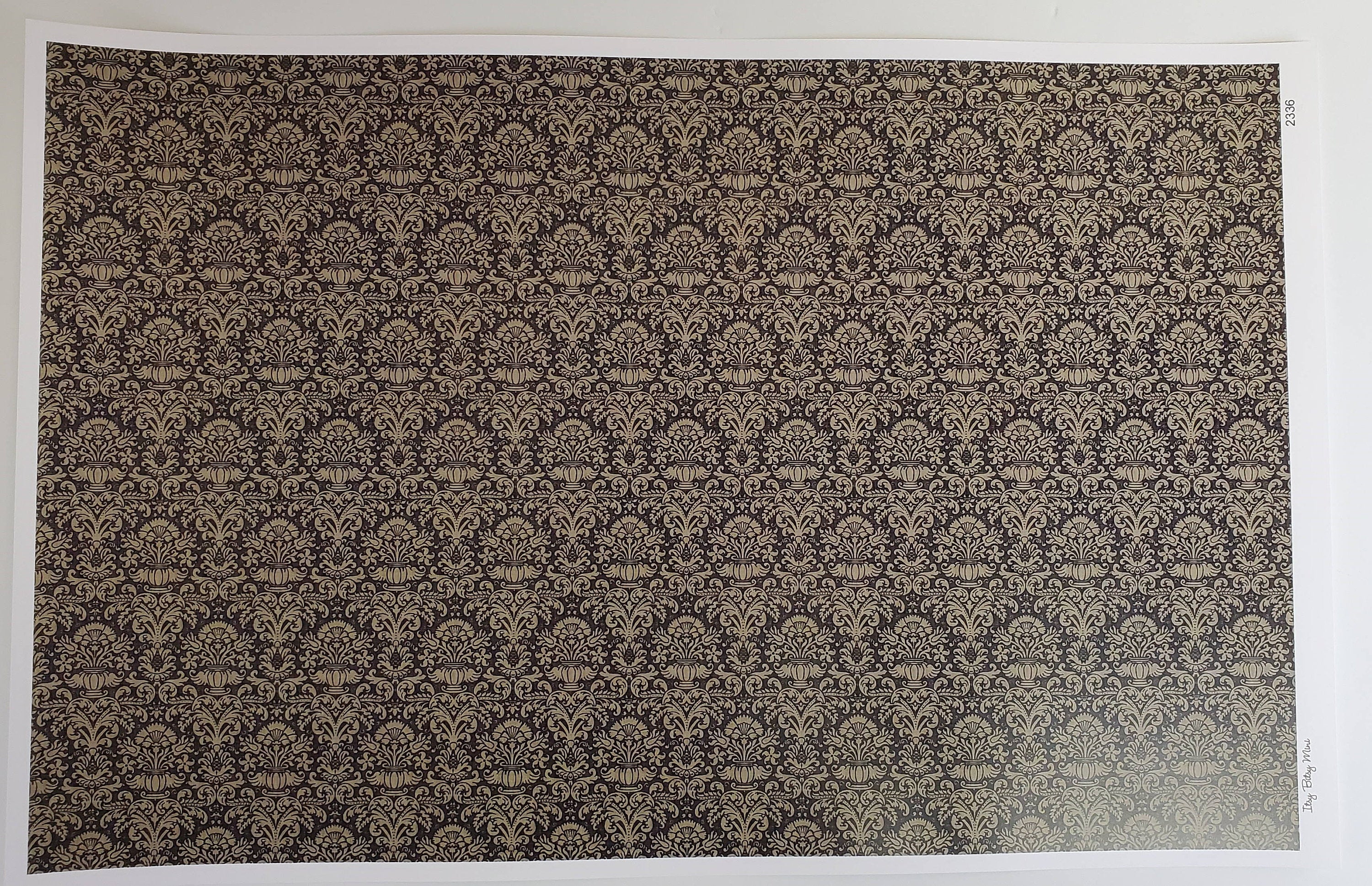 Dollhouse Wallpaper Damask Black & Tan Victorian 1:12 Scale Itsy Bitsy Miniatures - Image 2