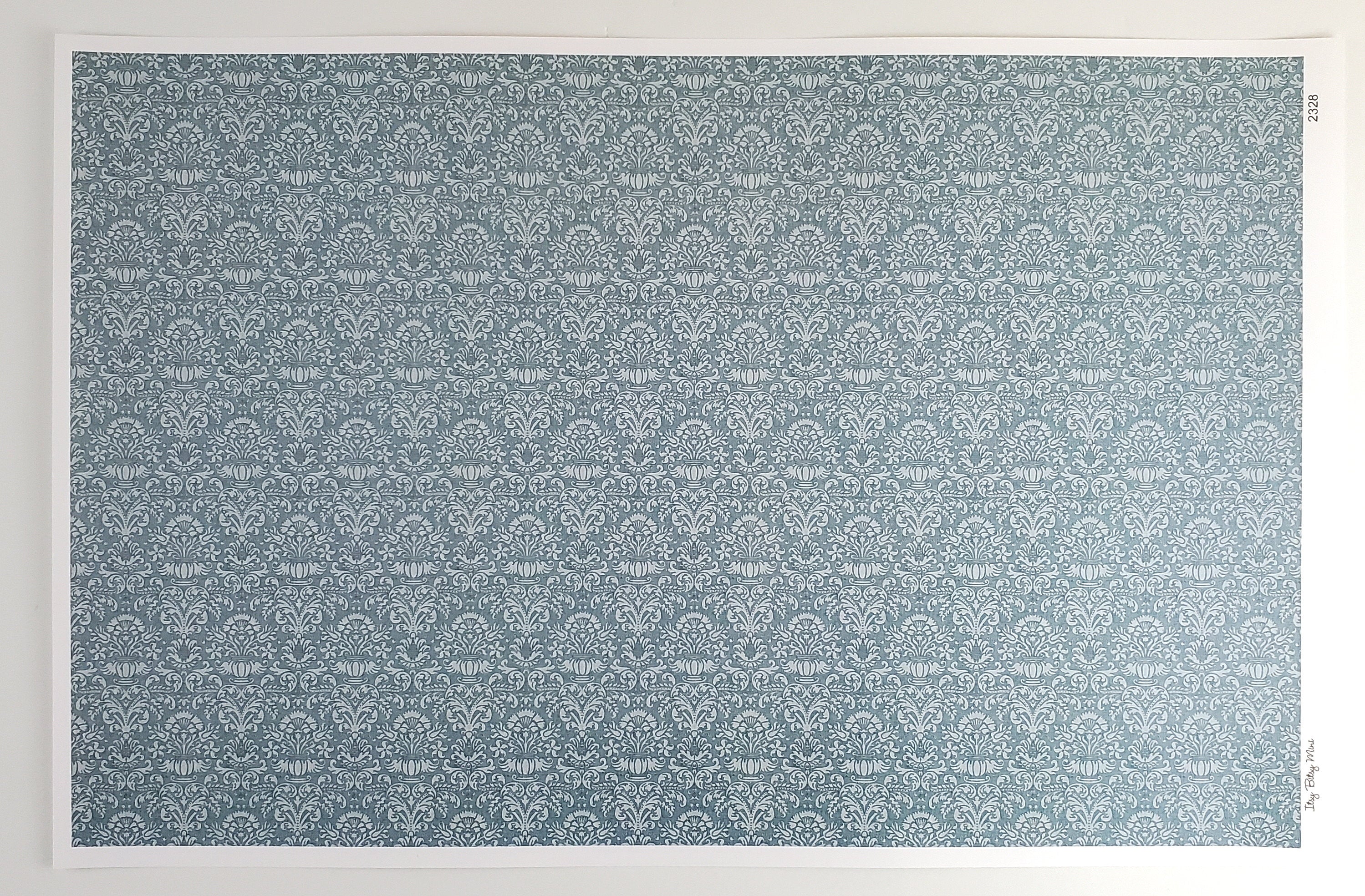 Dollhouse Wallpaper Damask Blue Gray Victorian 1:12 Scale Itsy Bitsy Miniatures - Image 3
