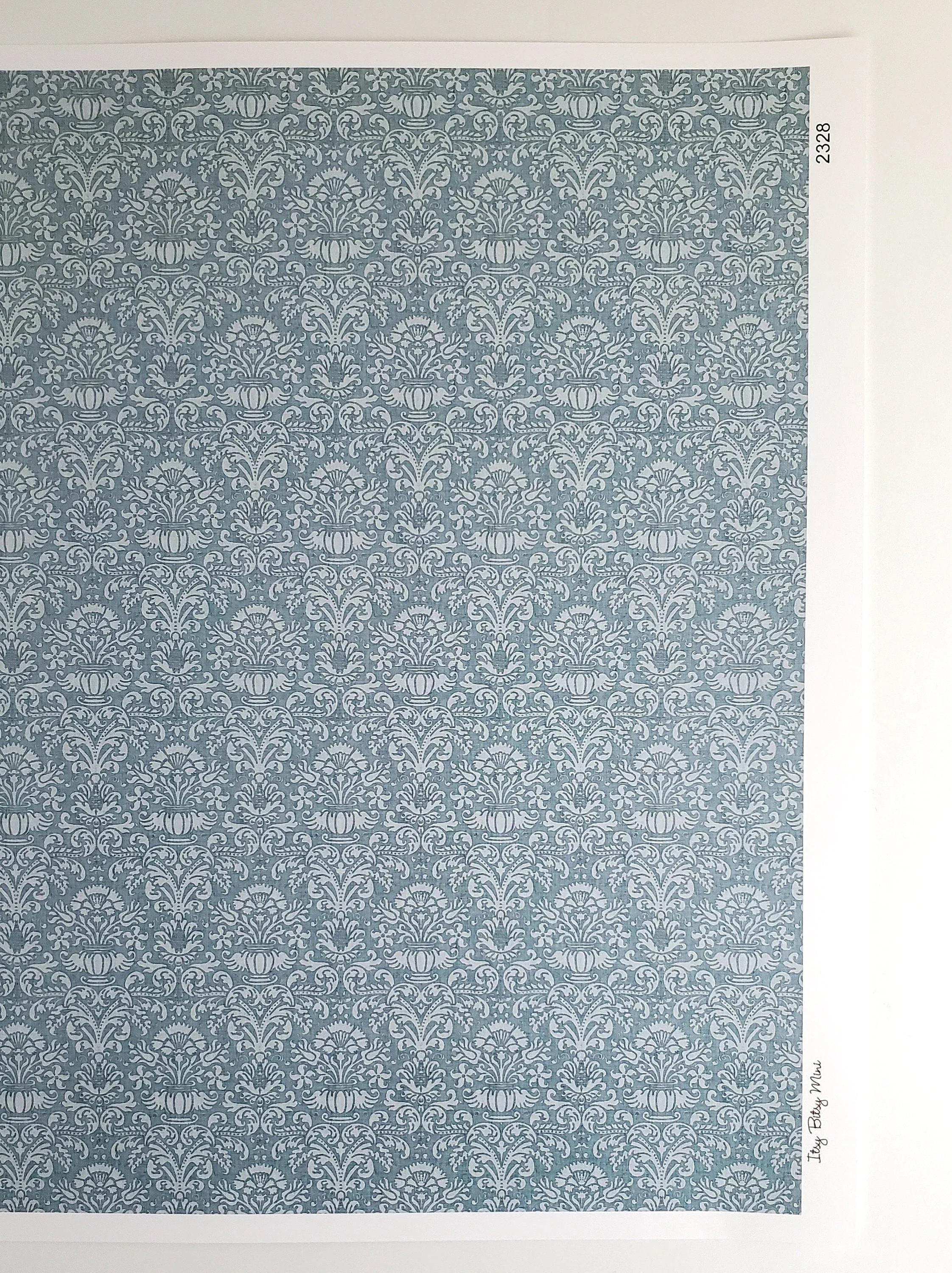Dollhouse Wallpaper Damask Blue Gray Victorian 1:12 Scale Itsy Bitsy Miniatures - Image 4