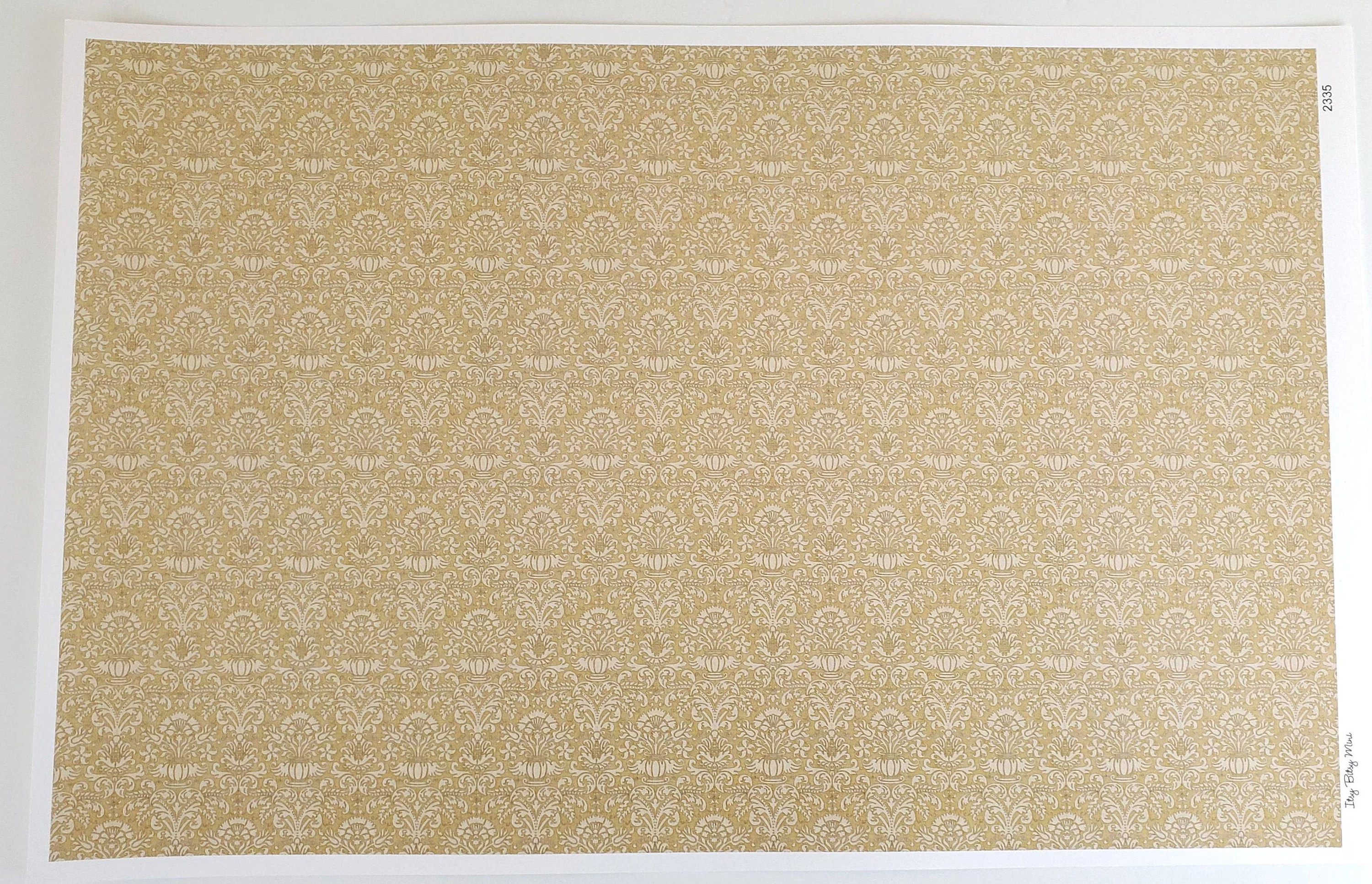 Dollhouse Wallpaper Damask Dark Gold/Beige Victorian 1:12 Scale Itsy Bitsy Miniatures - Image 2