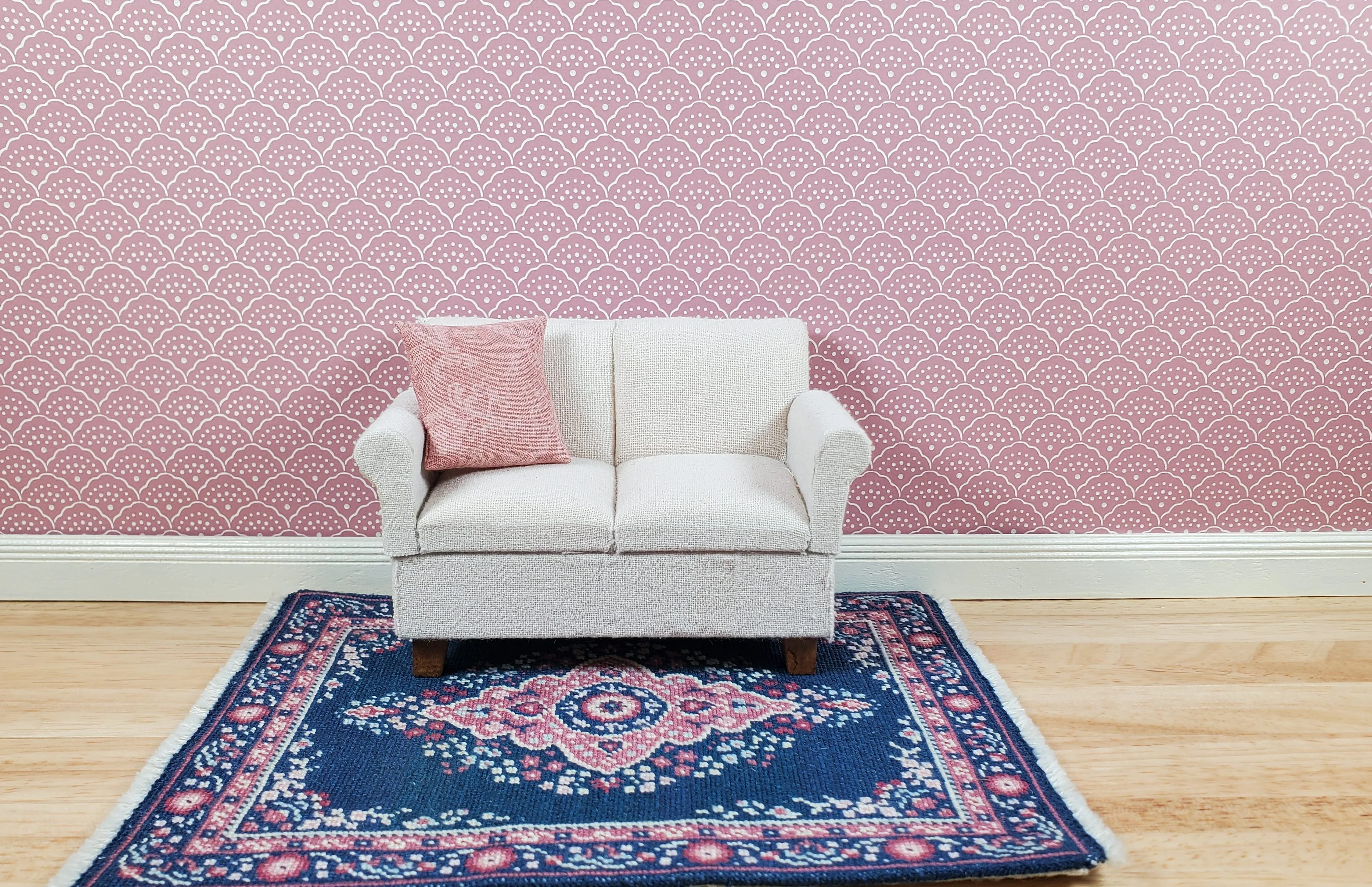 Dollhouse Wallpaper Dusty Rose Scalloped Fan 3 Sheets 1:12 Scale Miniature - Image 2