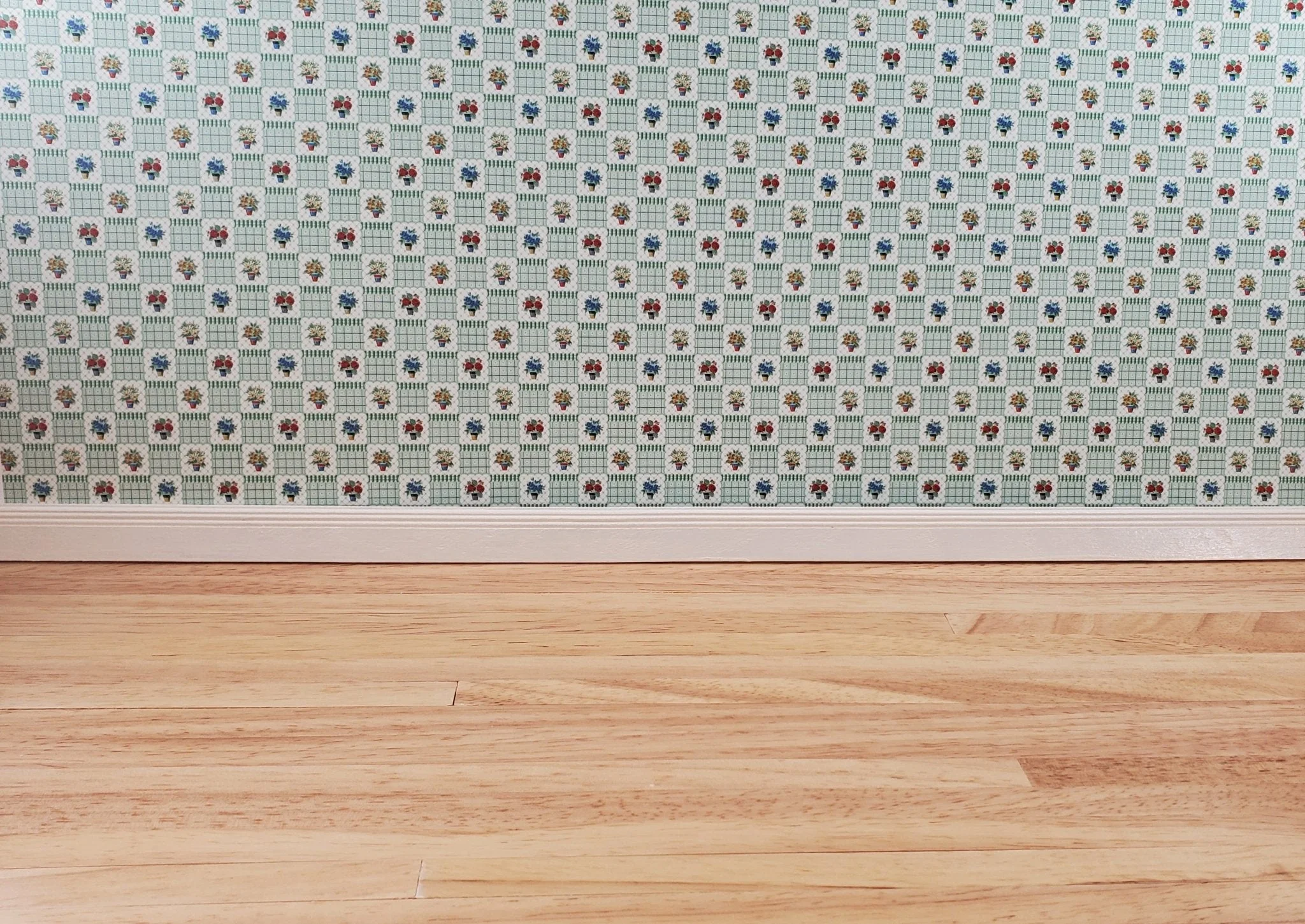 Dollhouse Wallpaper "Flower Pots" Green White Bradbury & Bradbury 1:12 Scale - Image 2
