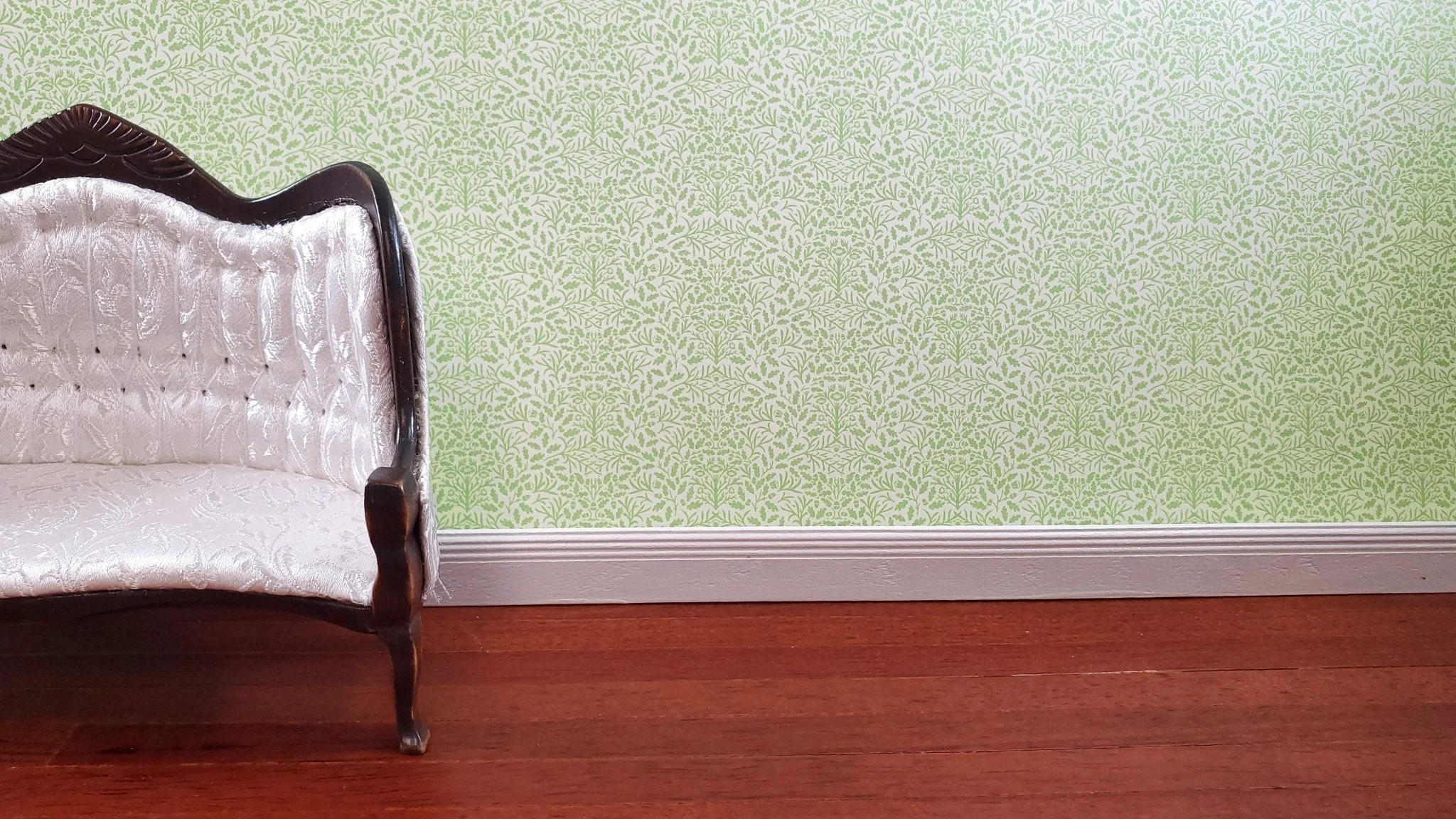 Dollhouse Wallpaper Green and Cream Leaves Branches "Acorn" 1:12 Scale Miniature - Image 2