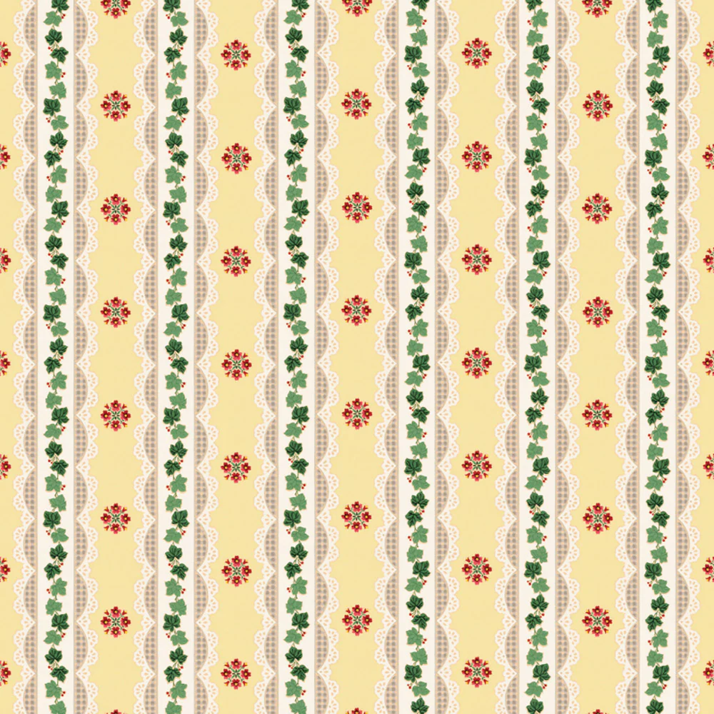 Dollhouse Wallpaper Ivy & Ribbons Pale Yellow Bradbury & Bradbury 1:12 Scale