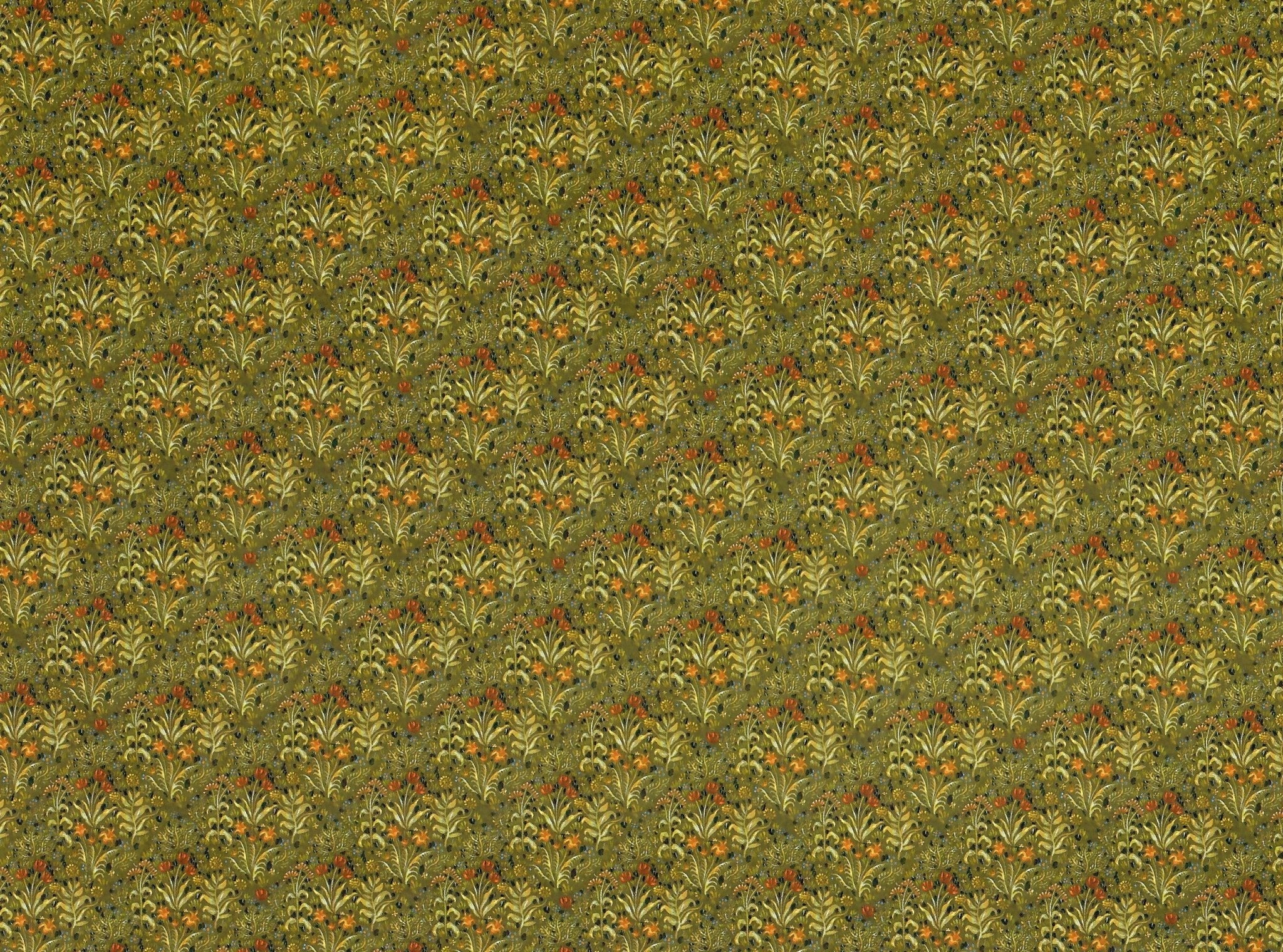 Dollhouse Wallpaper Jackson's "Field of Flowers" Dark Green Ferns Victorian 1:12 Scale