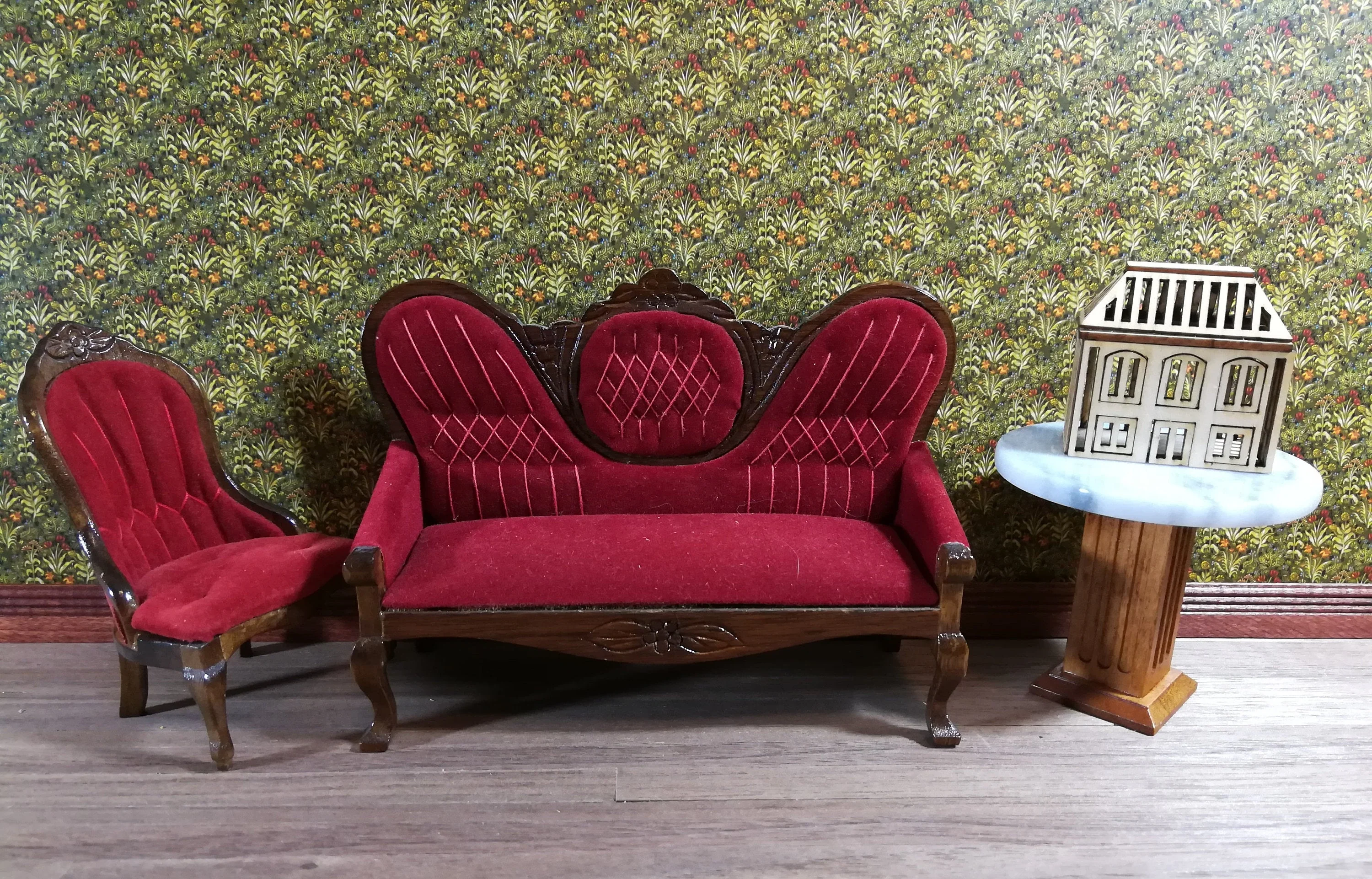 Dollhouse Wallpaper Jackson's "Field of Flowers" Dark Green Ferns Victorian 1:12 Scale - Image 3