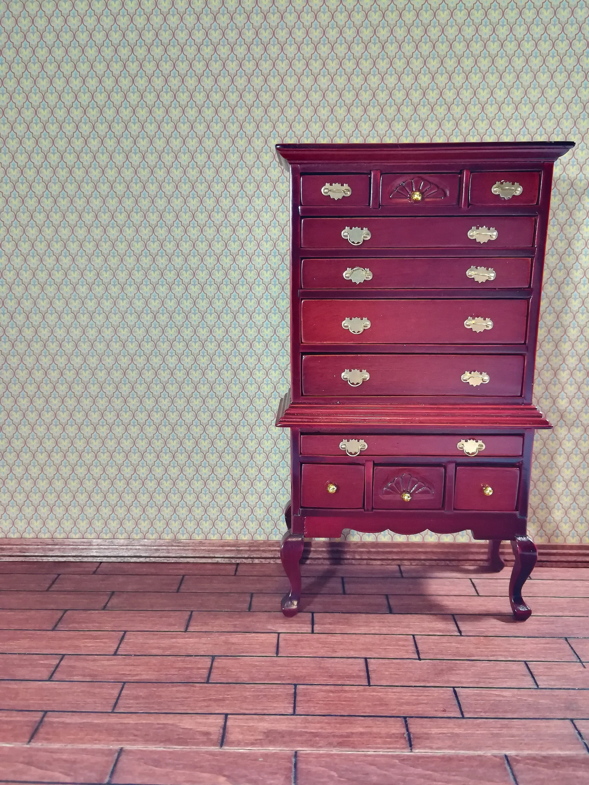 Dollhouse Wallpaper Miniature Brodnax Victorian Maroon & Gold "Morocco" 1:12 Scale - Image 3