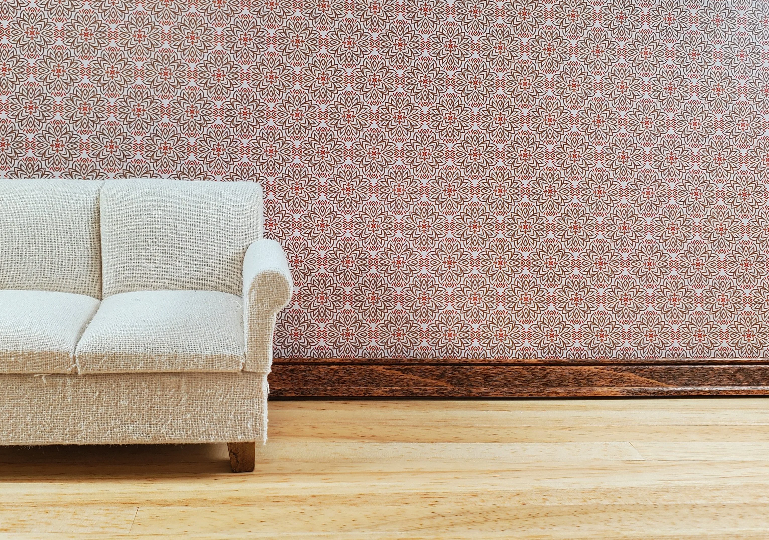 Dollhouse Wallpaper or Flooring 3 Sheets Beige Red 1:12 Scale Mid Century Modern - Image 2