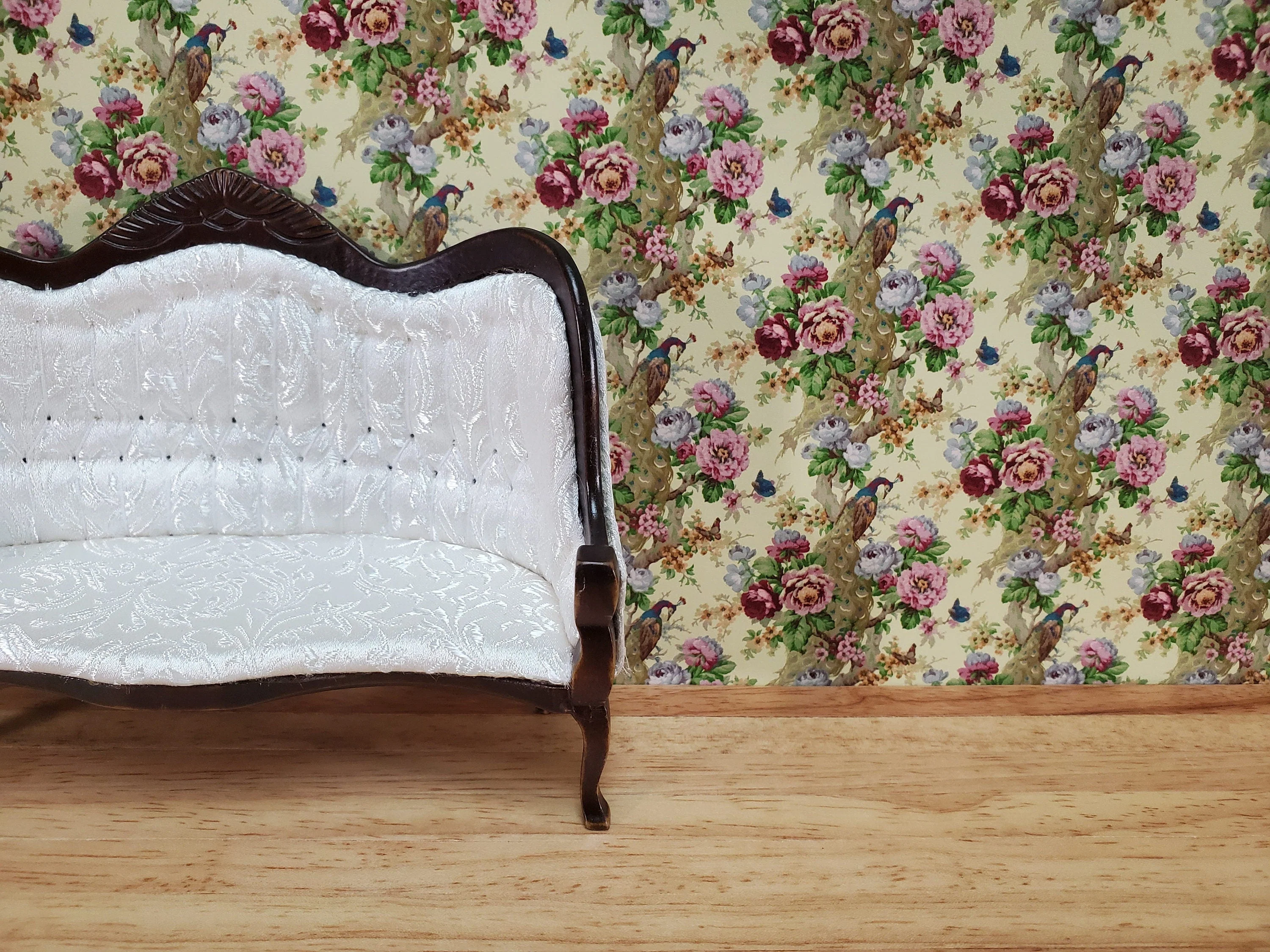 Dollhouse Wallpaper Peacock and Rose Floral Bradbury & Bradbury 1:12 Scale - Image 2