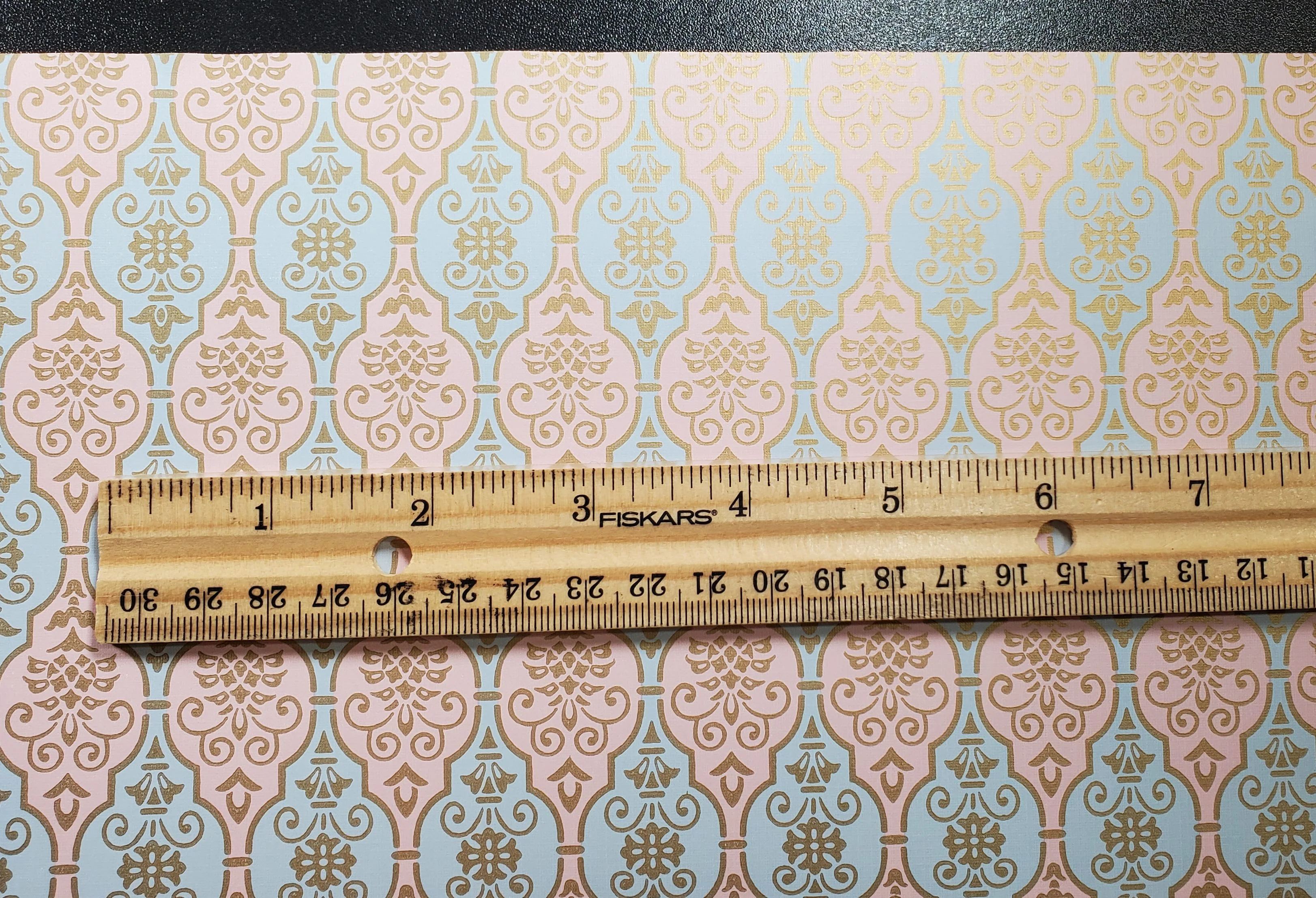 Dollhouse Wallpaper Pink & Blue Fleur Damask 3 Sheets 1:12 Scale Miniature - Image 3