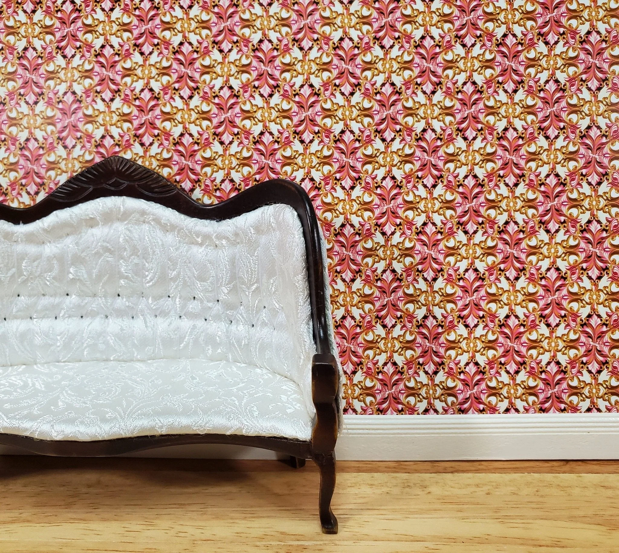 Dollhouse Wallpaper Pink Gold White Opulent Elegant 1:12 Scale MiniatureCrush Exclusive - Image 2