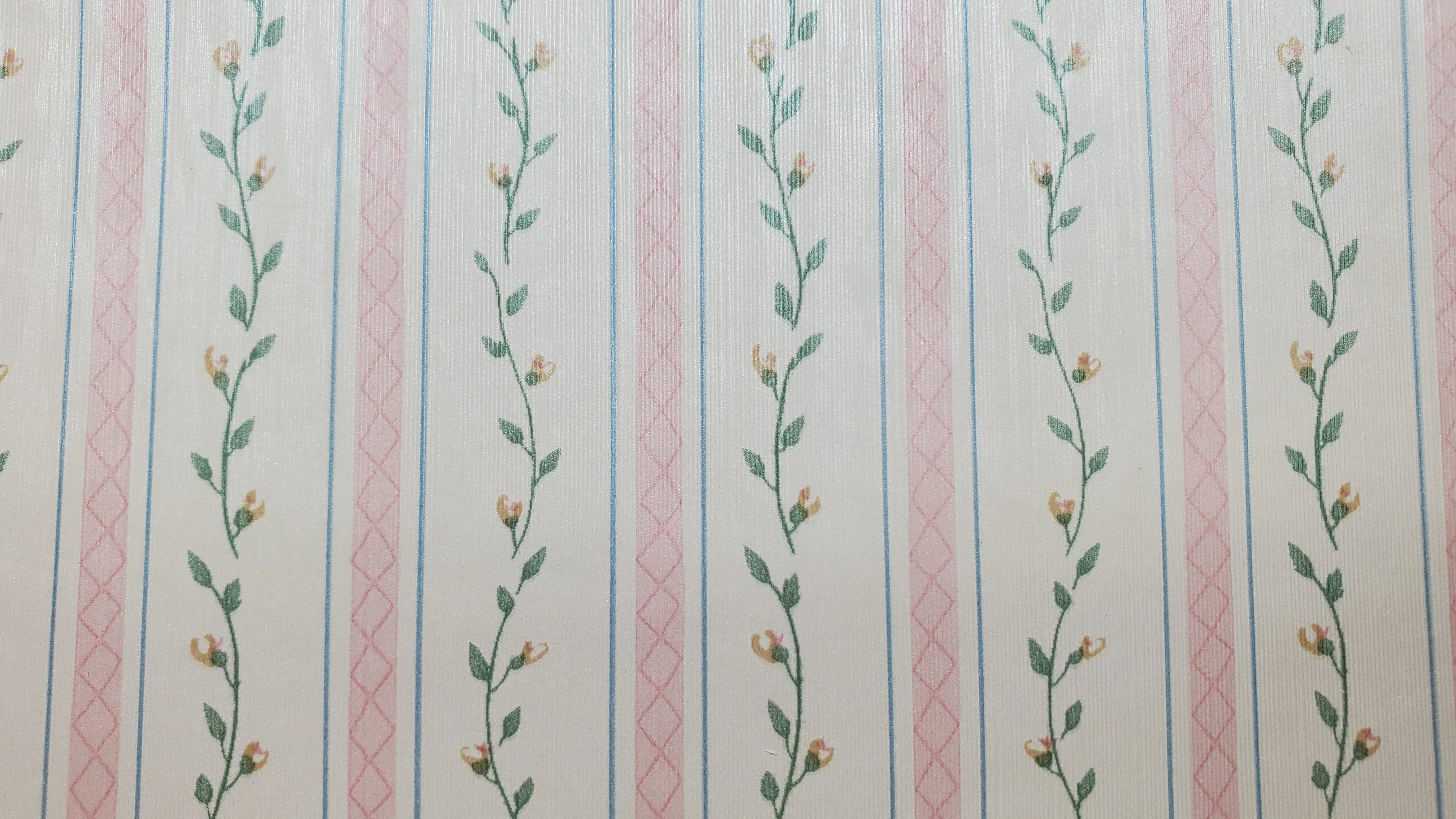 Dollhouse Wallpaper Pink Strip Floral Vine 3 Sheets 1:12 Scale Cream Pink Green - Image 3