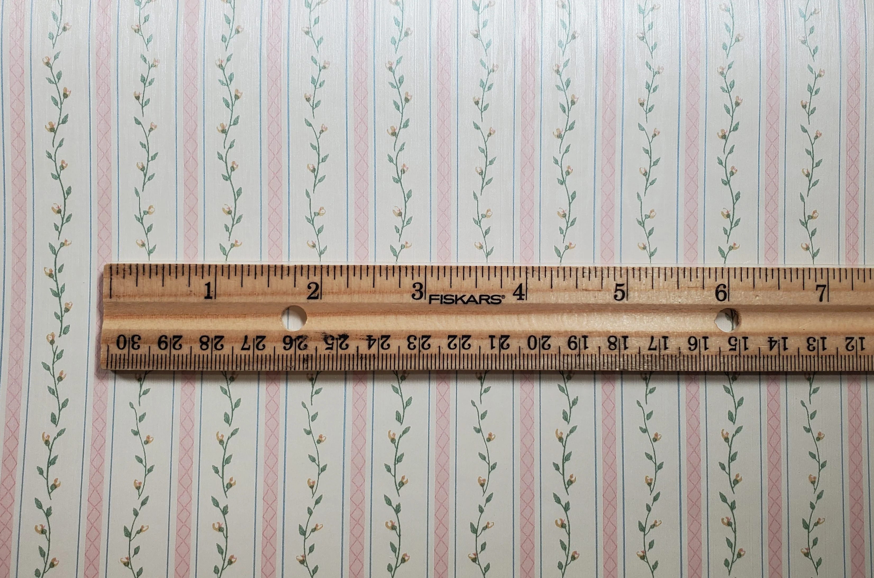 Dollhouse Wallpaper Pink Strip Floral Vine 3 Sheets 1:12 Scale Cream Pink Green - Image 4