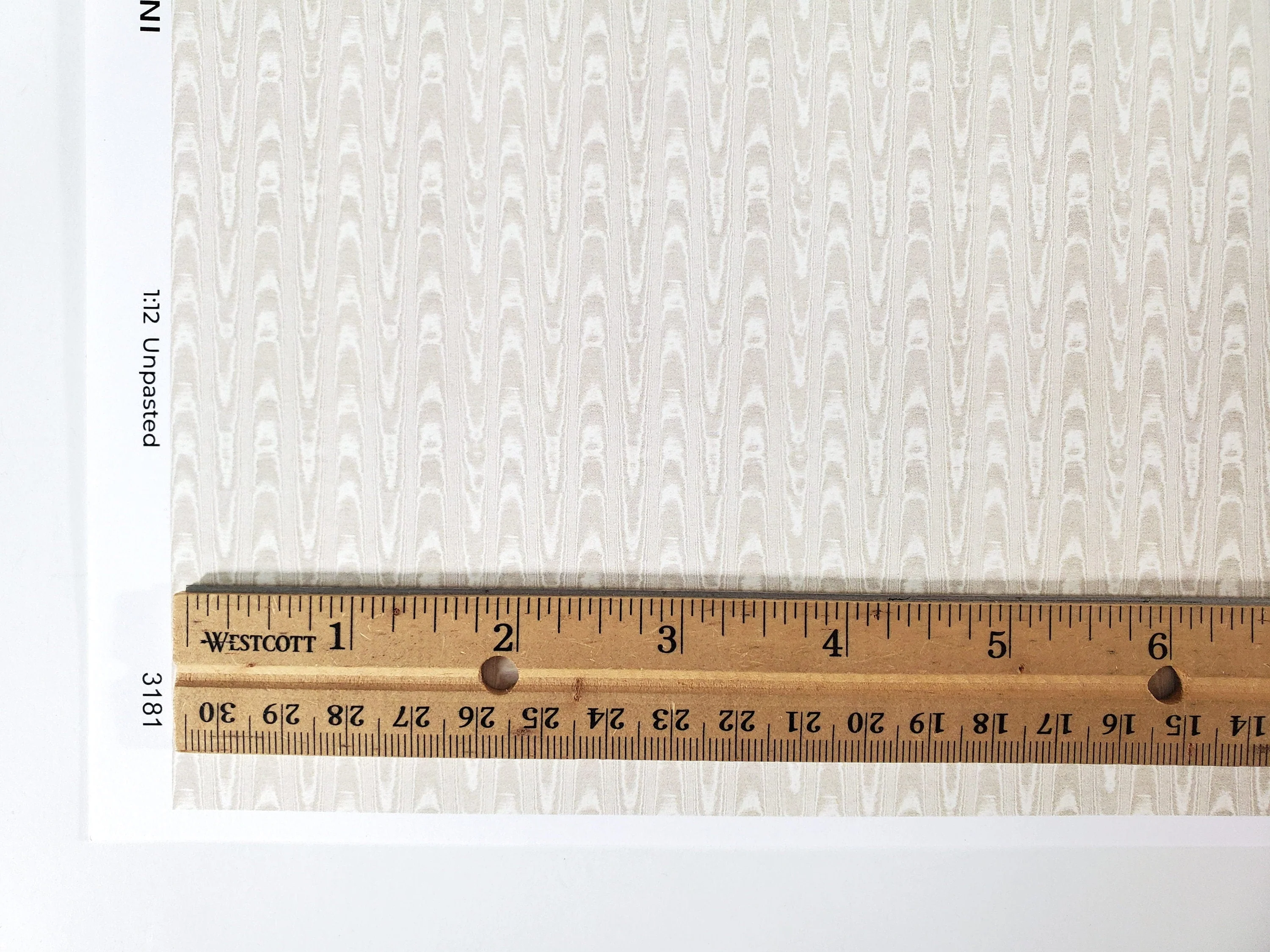Dollhouse Wallpaper Silk Moire Beige on Cream 1:12 Scale Itsy Bitsy Miniatures - Image 4
