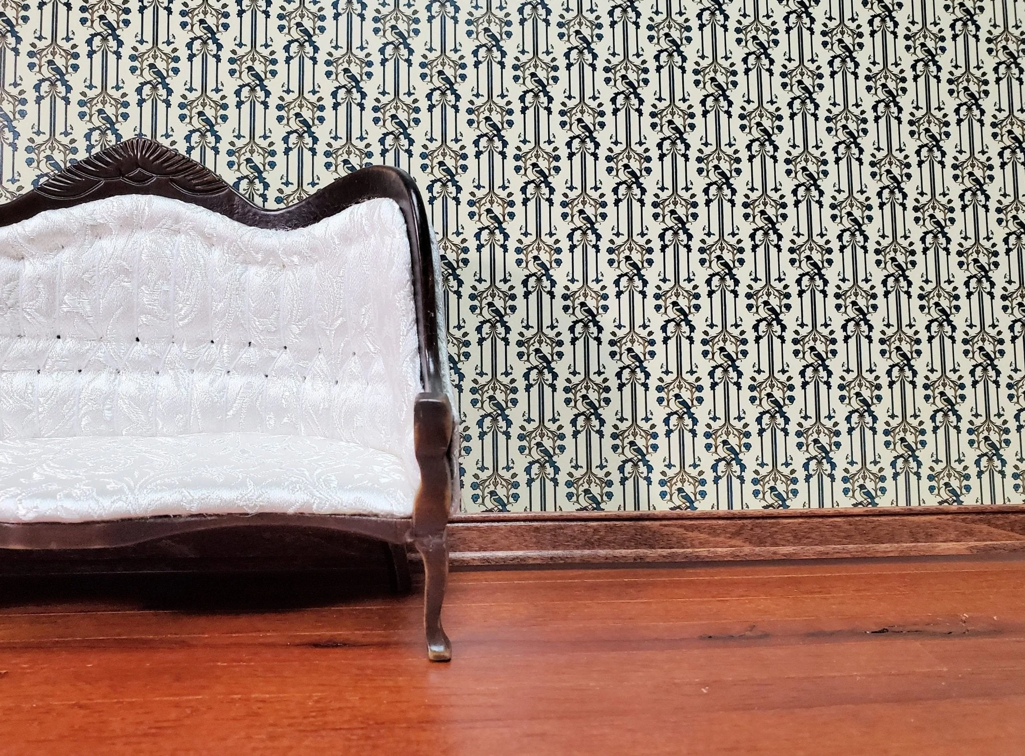 Dollhouse Wallpaper Victorian Blue Birds Cream 1:12 Scale MiniatureCrush Exclusive - Image 2
