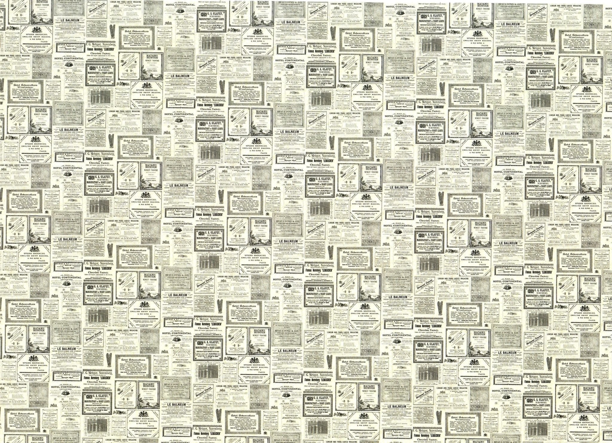 Dollhouse Wallpaper Vintage Newspaper Paris Fashion Ads 1:12 Scale Itsy Bitsy 1761