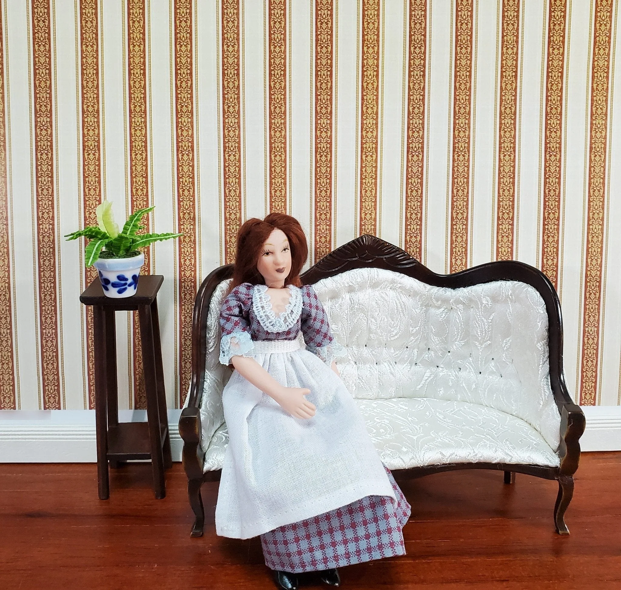Dollhouse Wallpaper Wide Stripes Rust Beige Gold 1:12 Scale World Model 35580 - Image 3