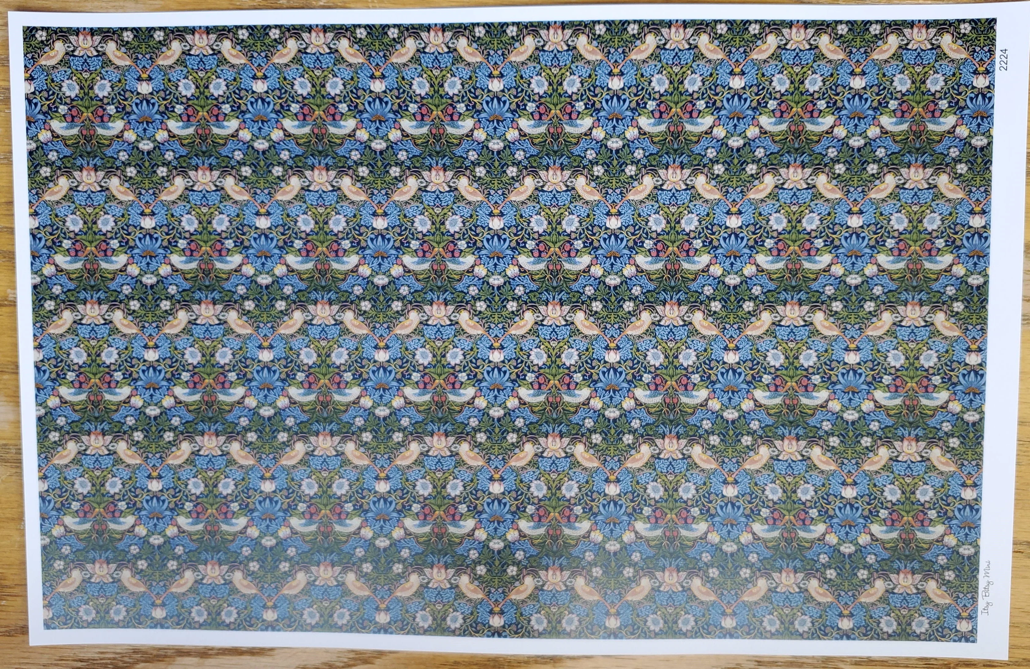 Dollhouse Wallpaper William Morris Art Nouveau Birds & Strawberries 1:12 Scale - Image 2