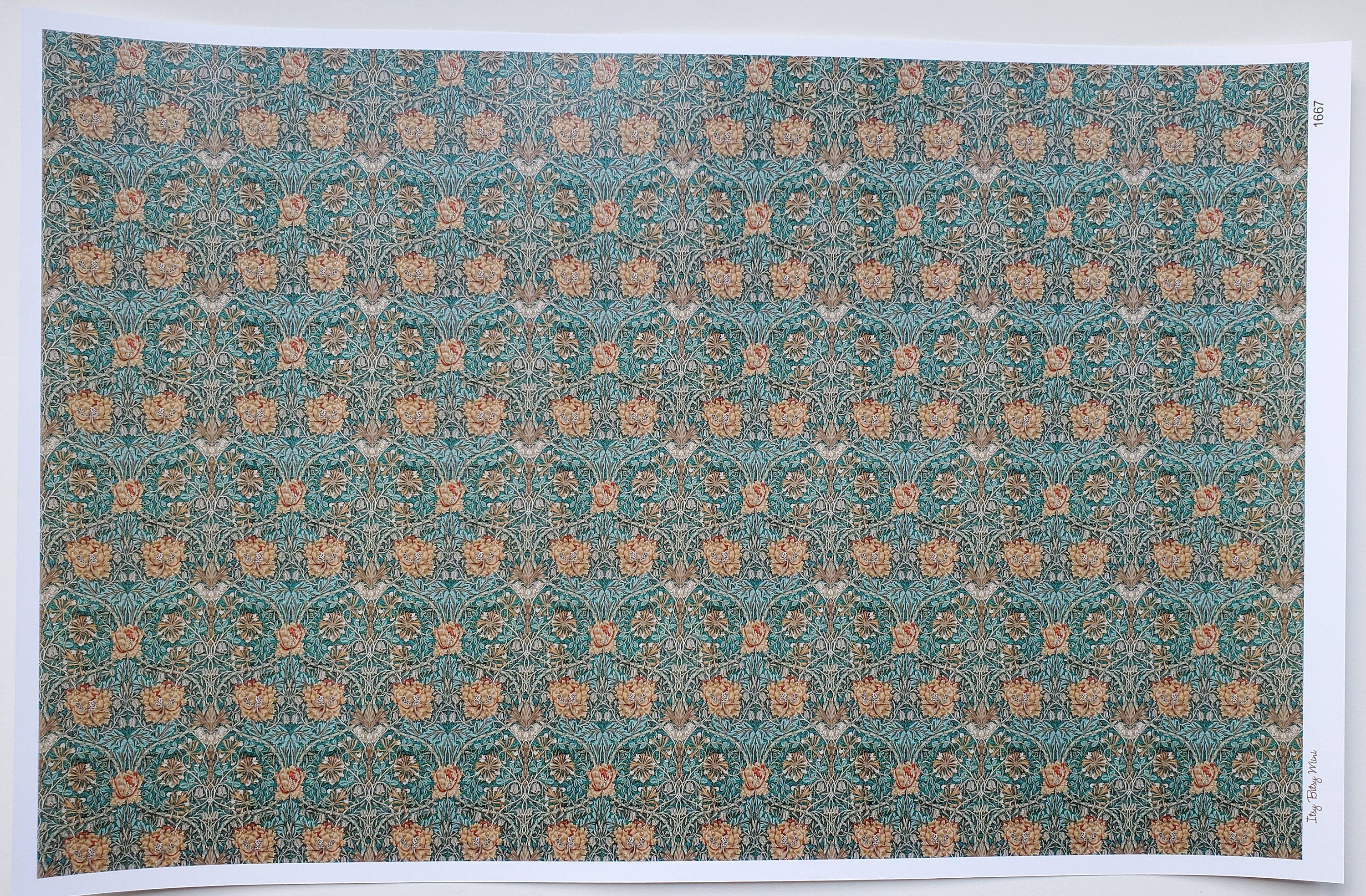 Dollhouse Wallpaper William Morris Art Nouveau Blue Teal Floral 1:12 Scale Itsy Bitsy - Image 2