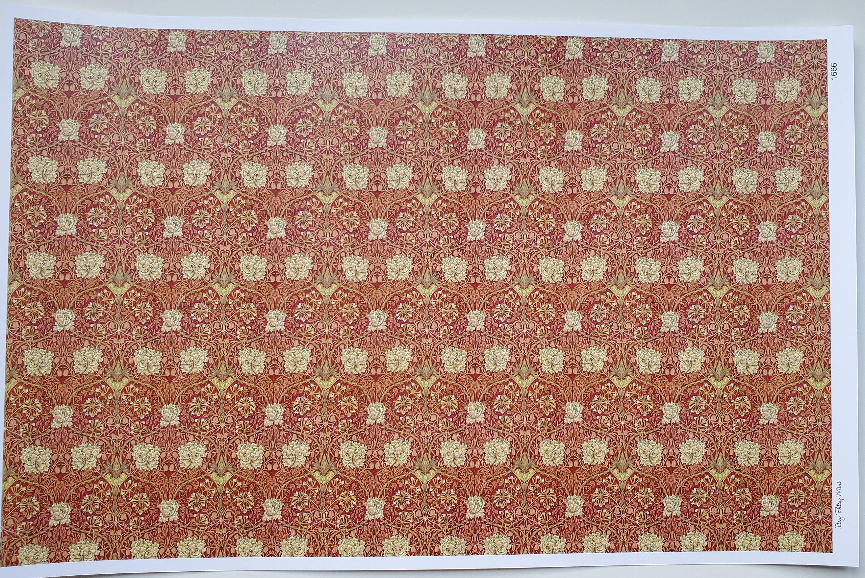 Dollhouse Wallpaper William Morris Art Nouveau Burgundy Red Floral 1:12 Scale Itsy Bitsy - Image 2