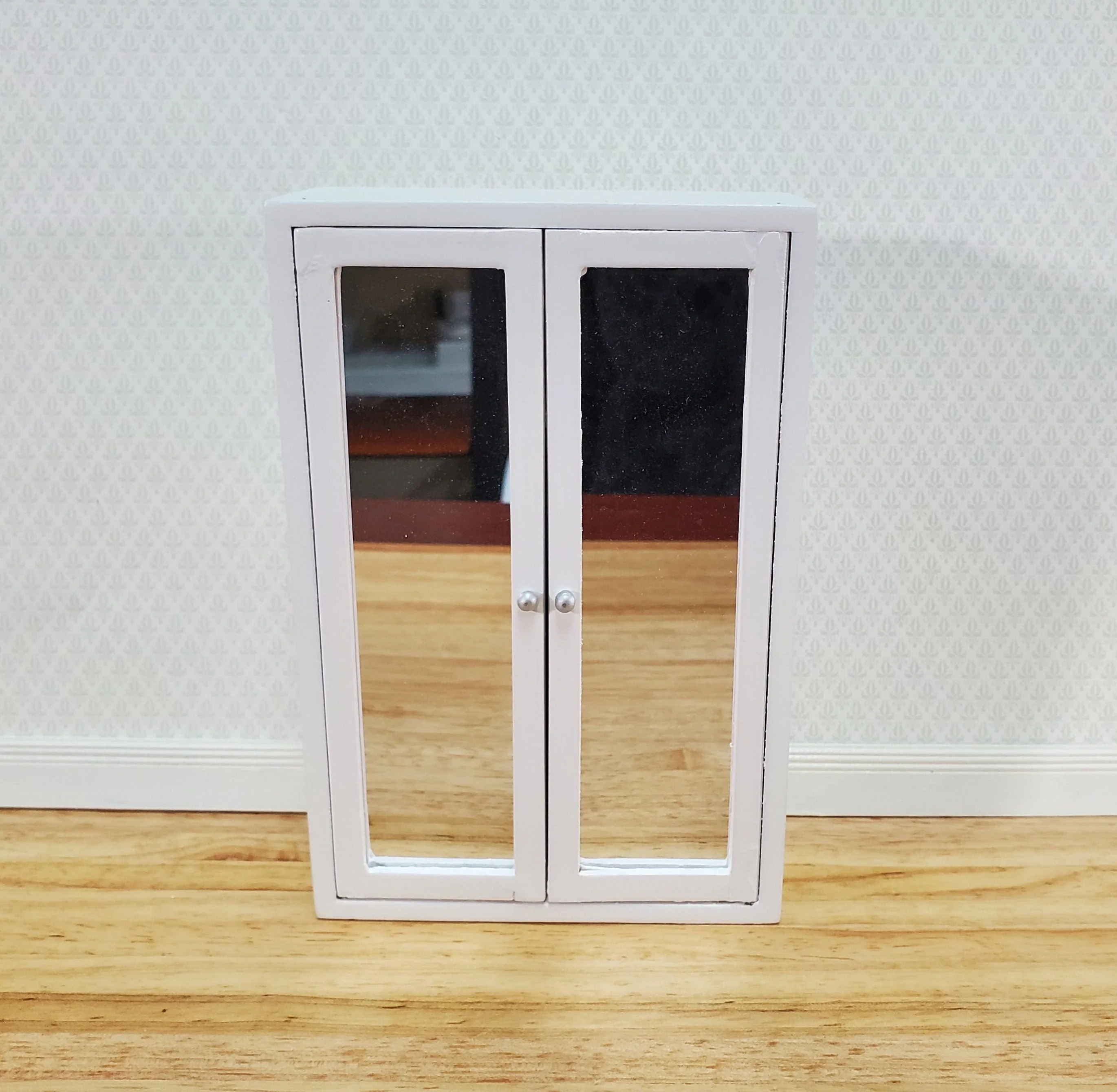Dollhouse Wardrobe Closet Mirrored White Modern Style for Bedroom 1:12 Furniture
