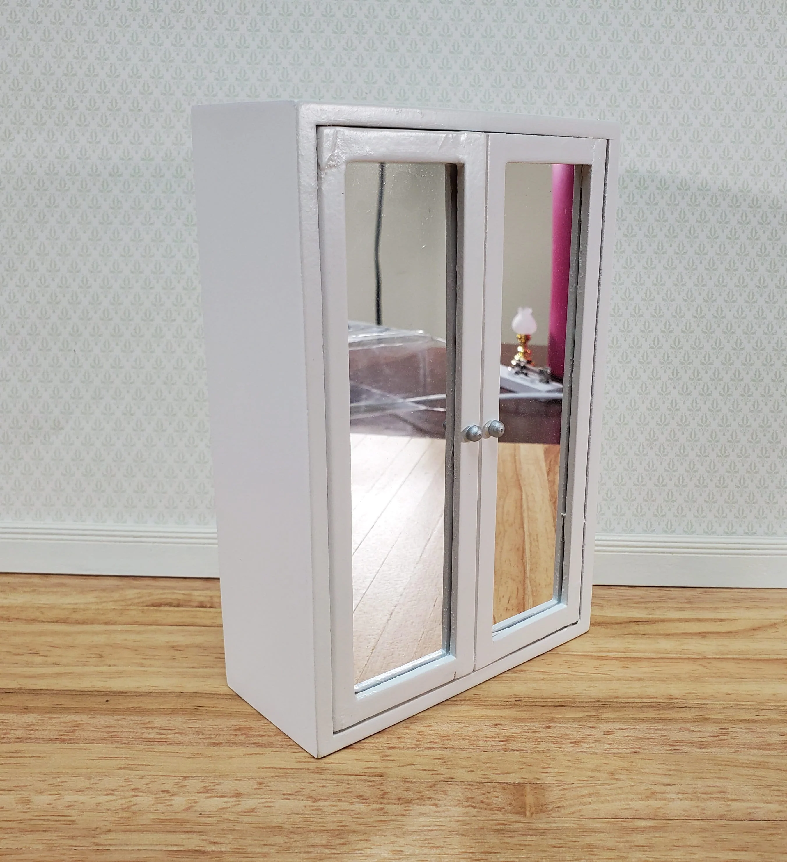 Dollhouse Wardrobe Closet Mirrored White Modern Style for Bedroom 1:12 Furniture - Image 2