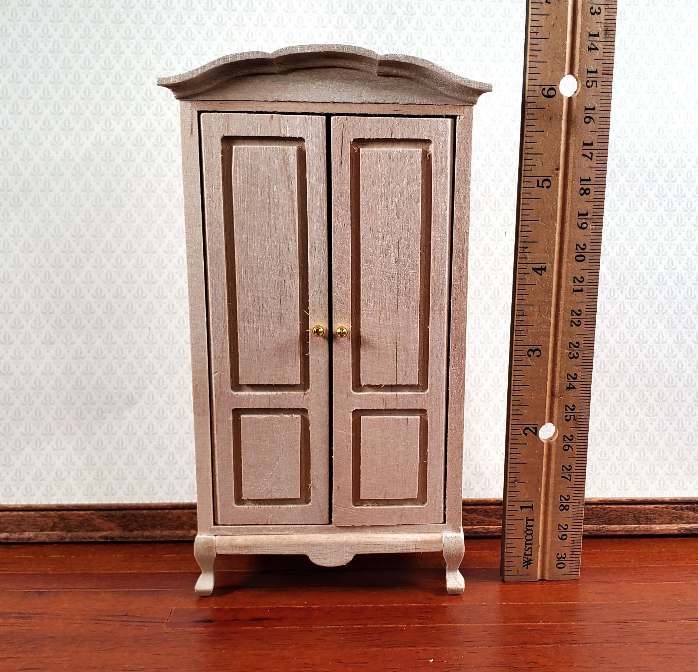 Dollhouse Wardrobe Tall Armoire Closet Furniture 1:12 Scale Unpainted - Image 4