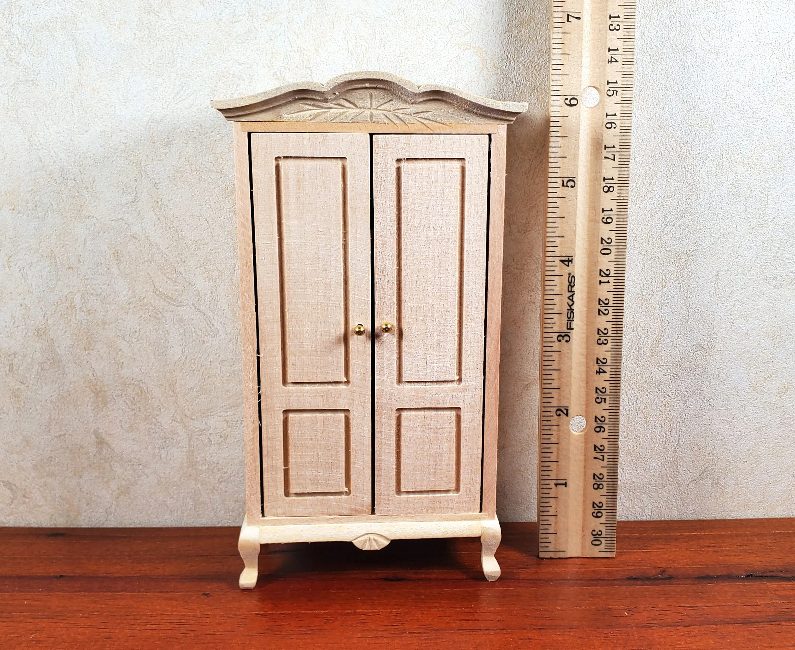 Dollhouse Wardrobe Tall Armoire Closet Wood Furniture 1:12 Scale Unpainted - Image 4