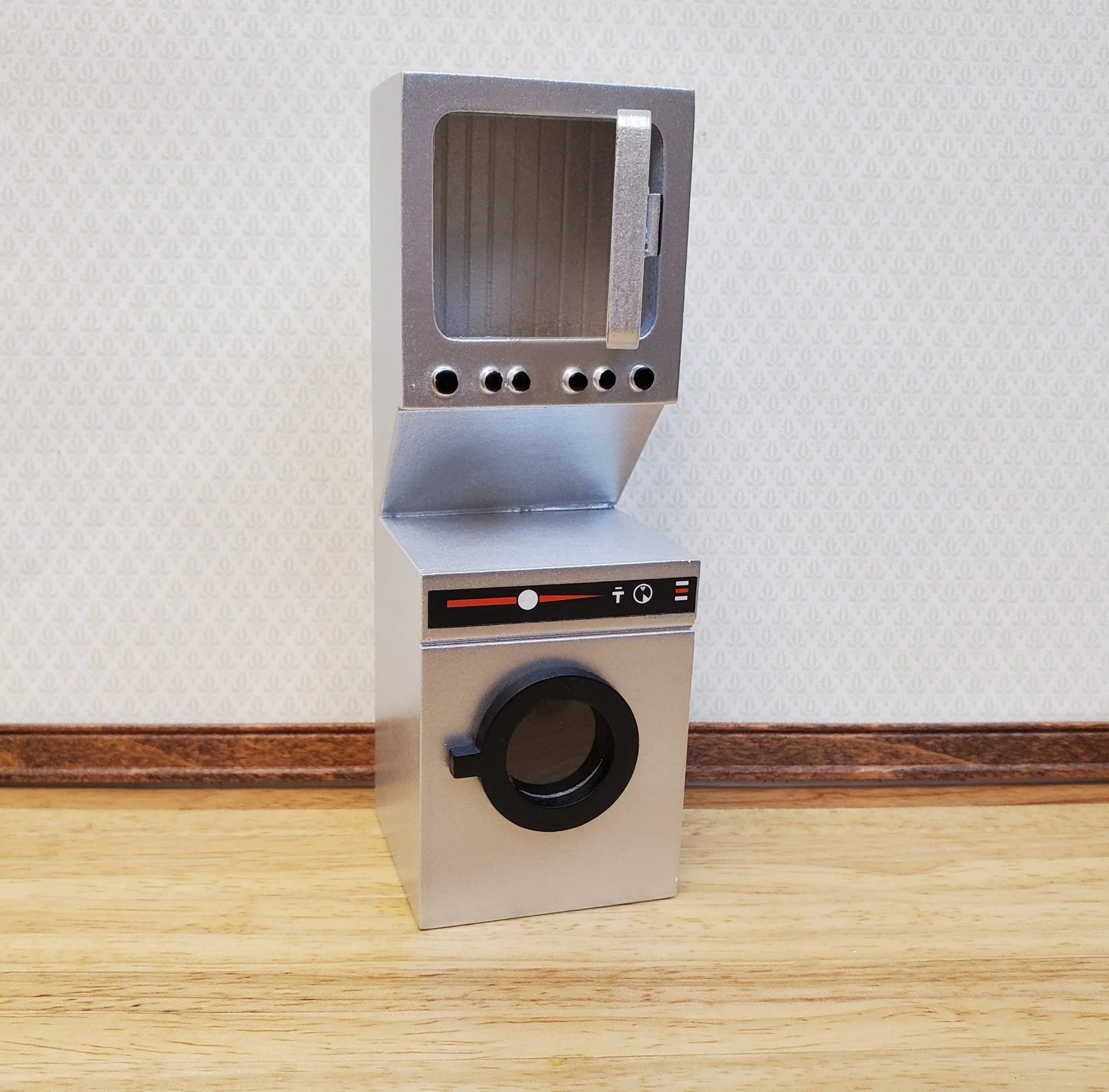 Dollhouse Washing Machine & Dryer Stacked Modern Silver 1:12 Scale Miniature - Image 3