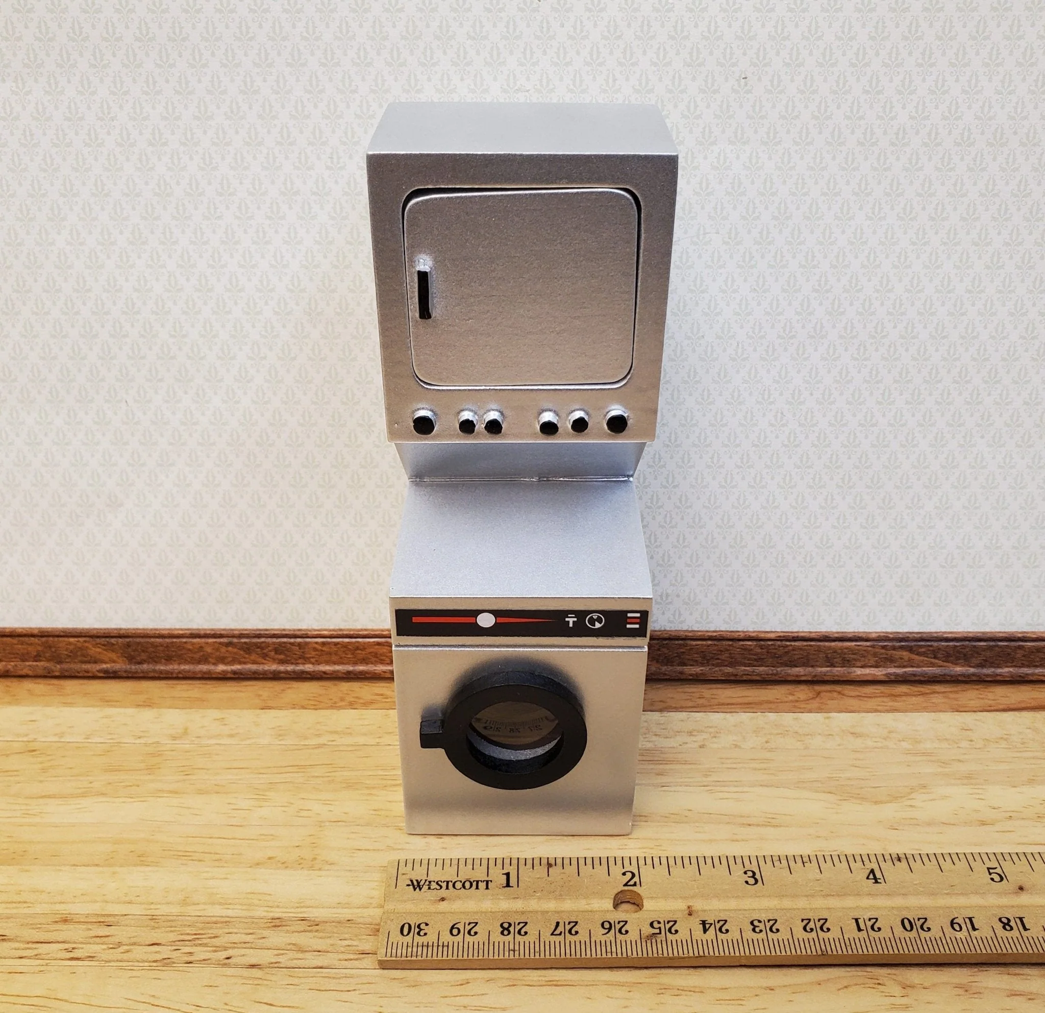 Dollhouse Washing Machine & Dryer Stacked Modern Silver 1:12 Scale Miniature - Image 4