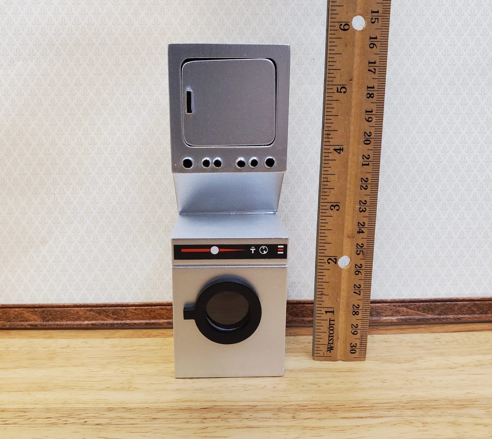 Dollhouse Washing Machine & Dryer Stacked Modern Silver 1:12 Scale Miniature - Image 5