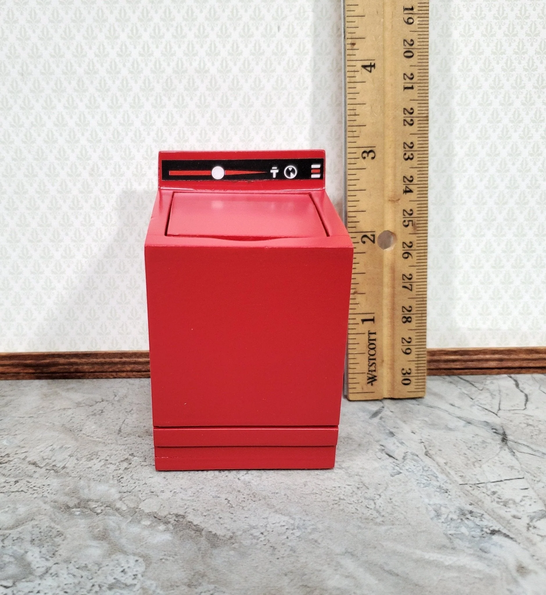 Dollhouse Washing Machine in RED and Black Modern Top Load 1:12 Scale Furniture - Image 3
