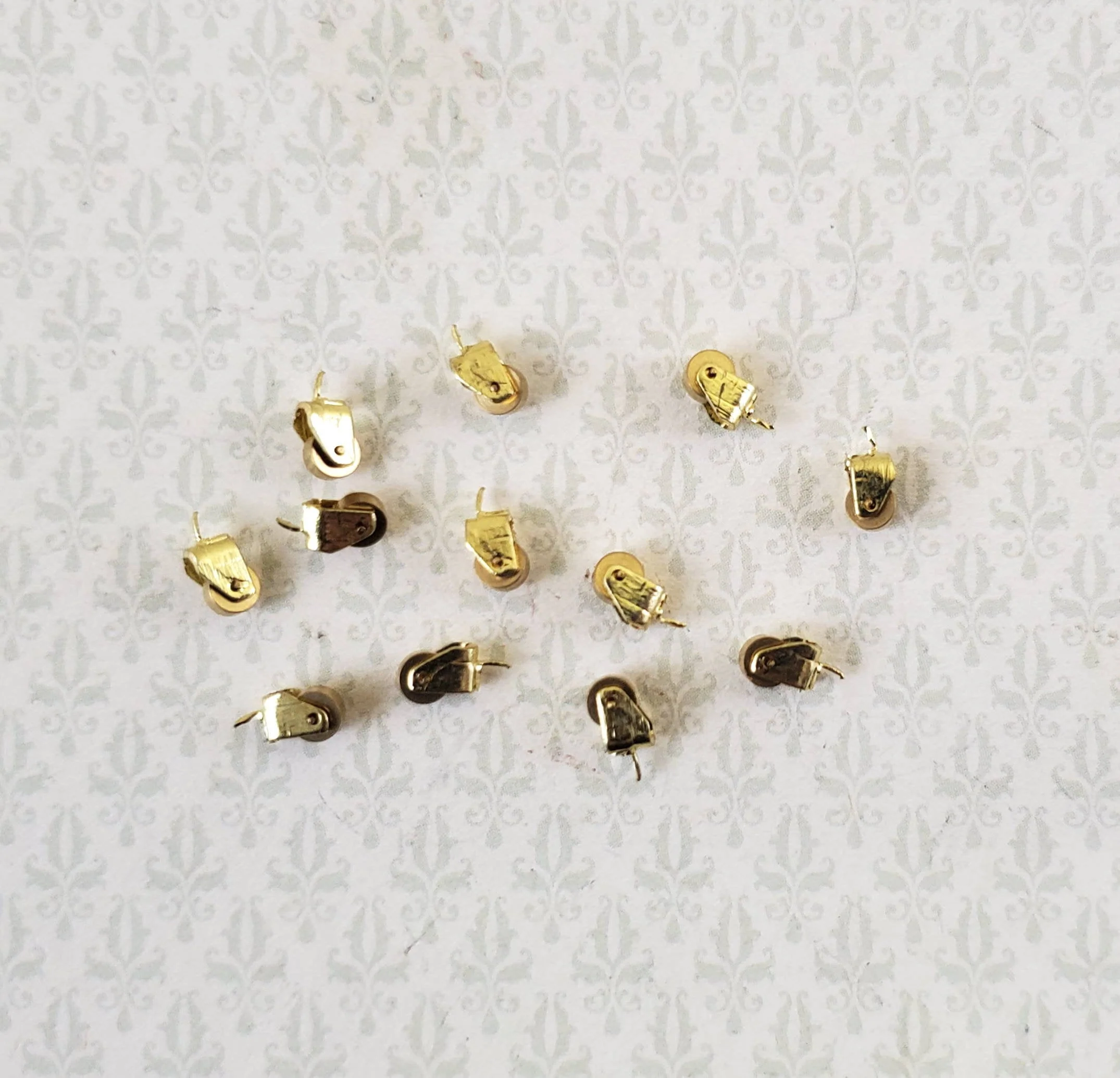 Dollhouse Wheels Casters Tiny Gold Brass Working Set of 12 1:12 Scale Miniature - Image 2