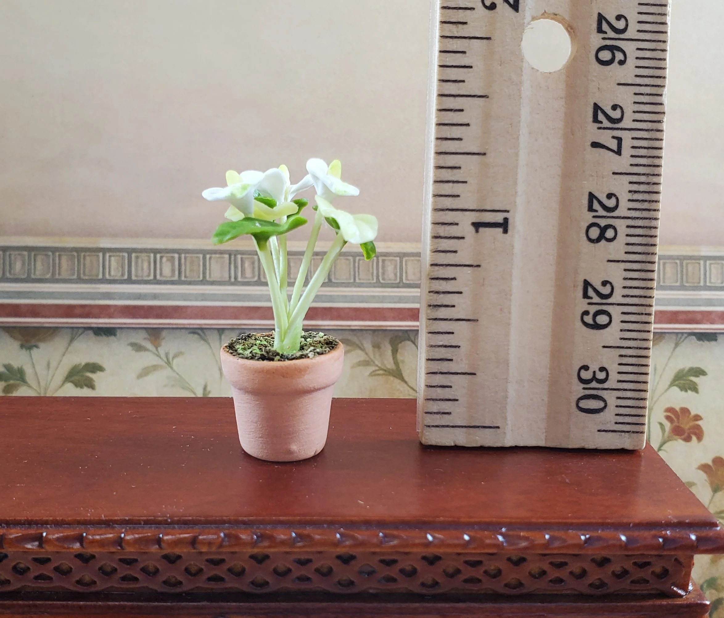 Dollhouse White Anthurium Flowering Plant Terra Cotta Pot 1:12 Scale Miniature - Image 3