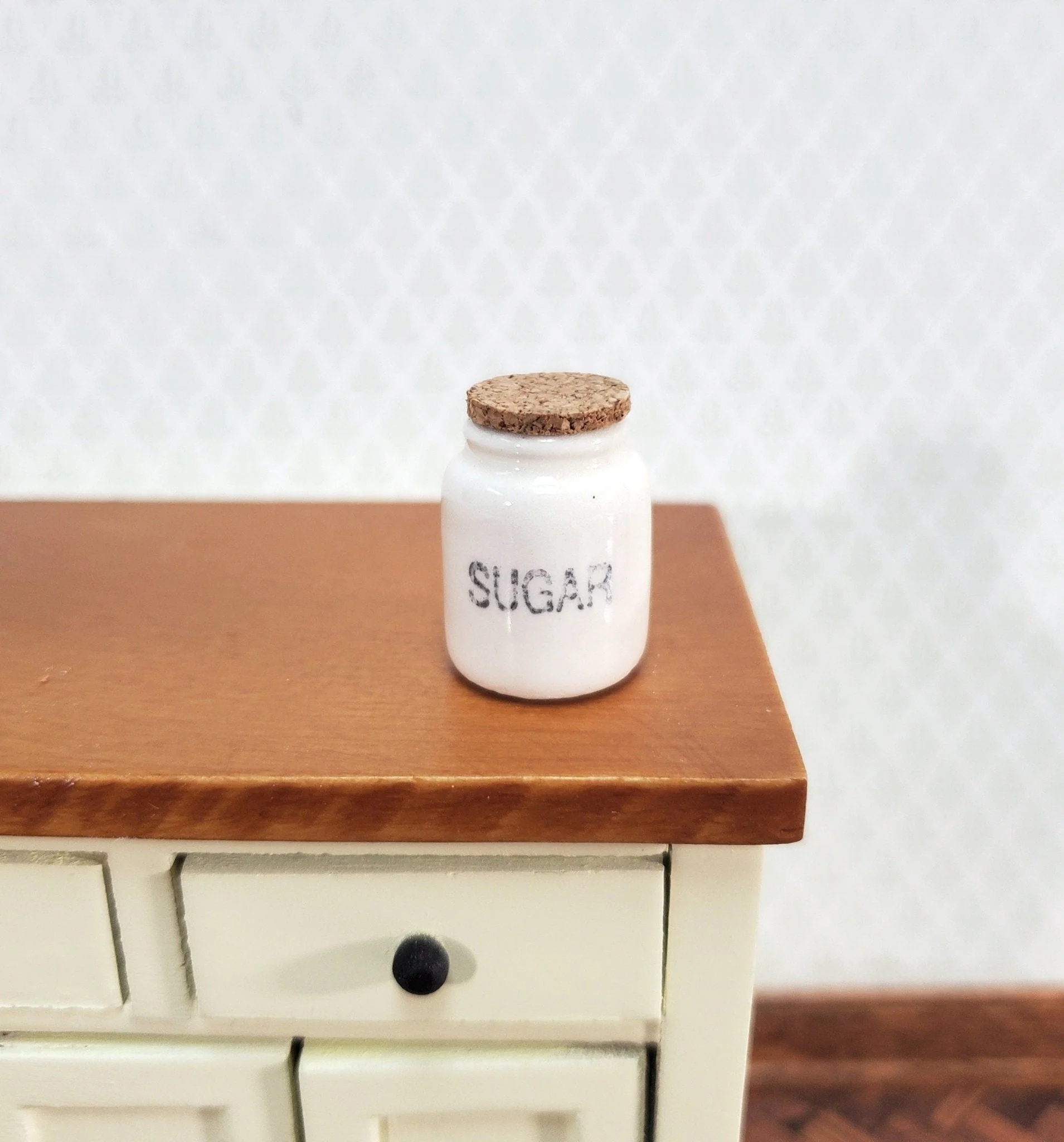 Dollhouse White Crock SUGAR with Cork Top 1:12 Scale Miniature Handmade Kitchen