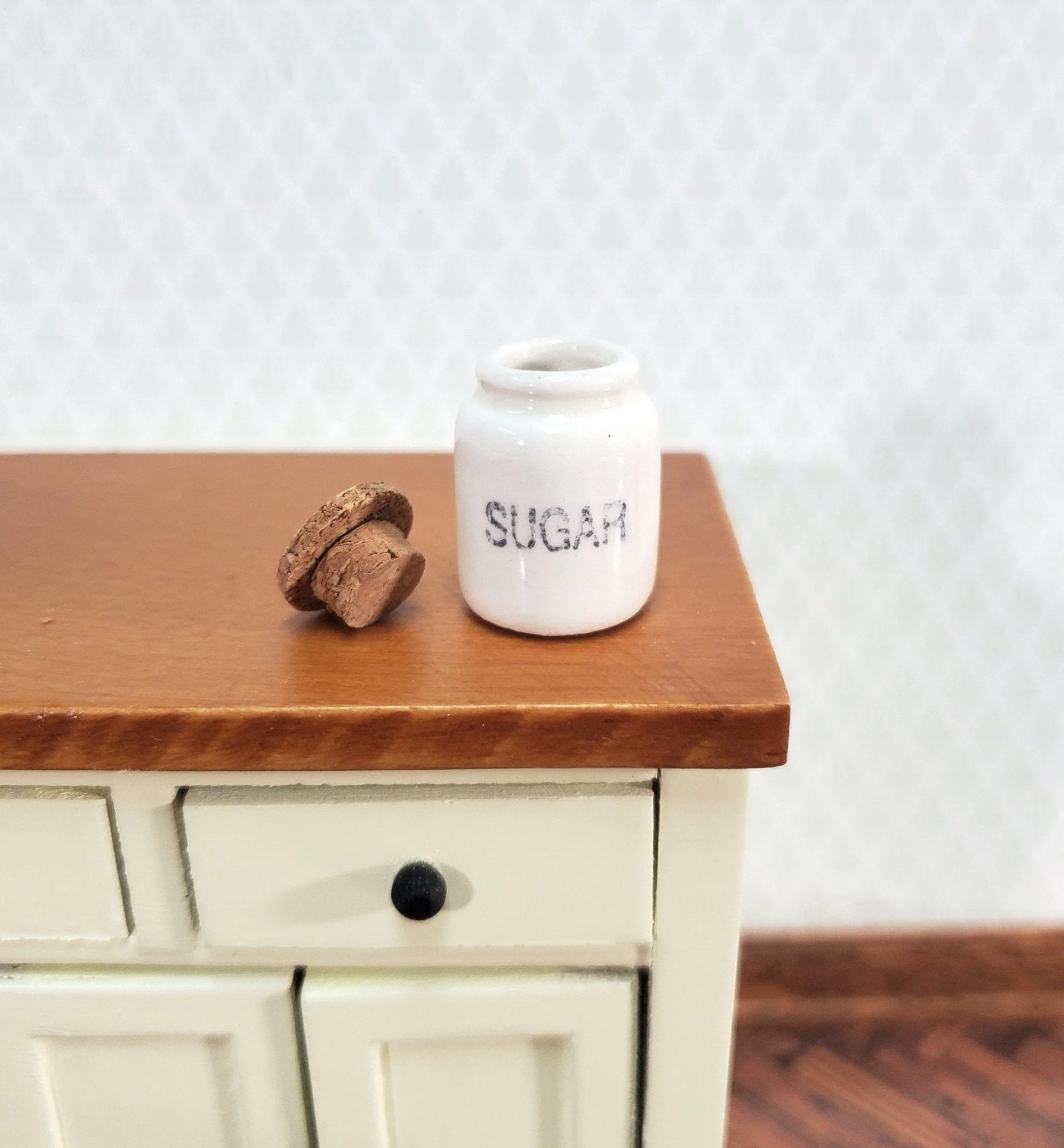 Dollhouse White Crock SUGAR with Cork Top 1:12 Scale Miniature Handmade Kitchen - Image 2