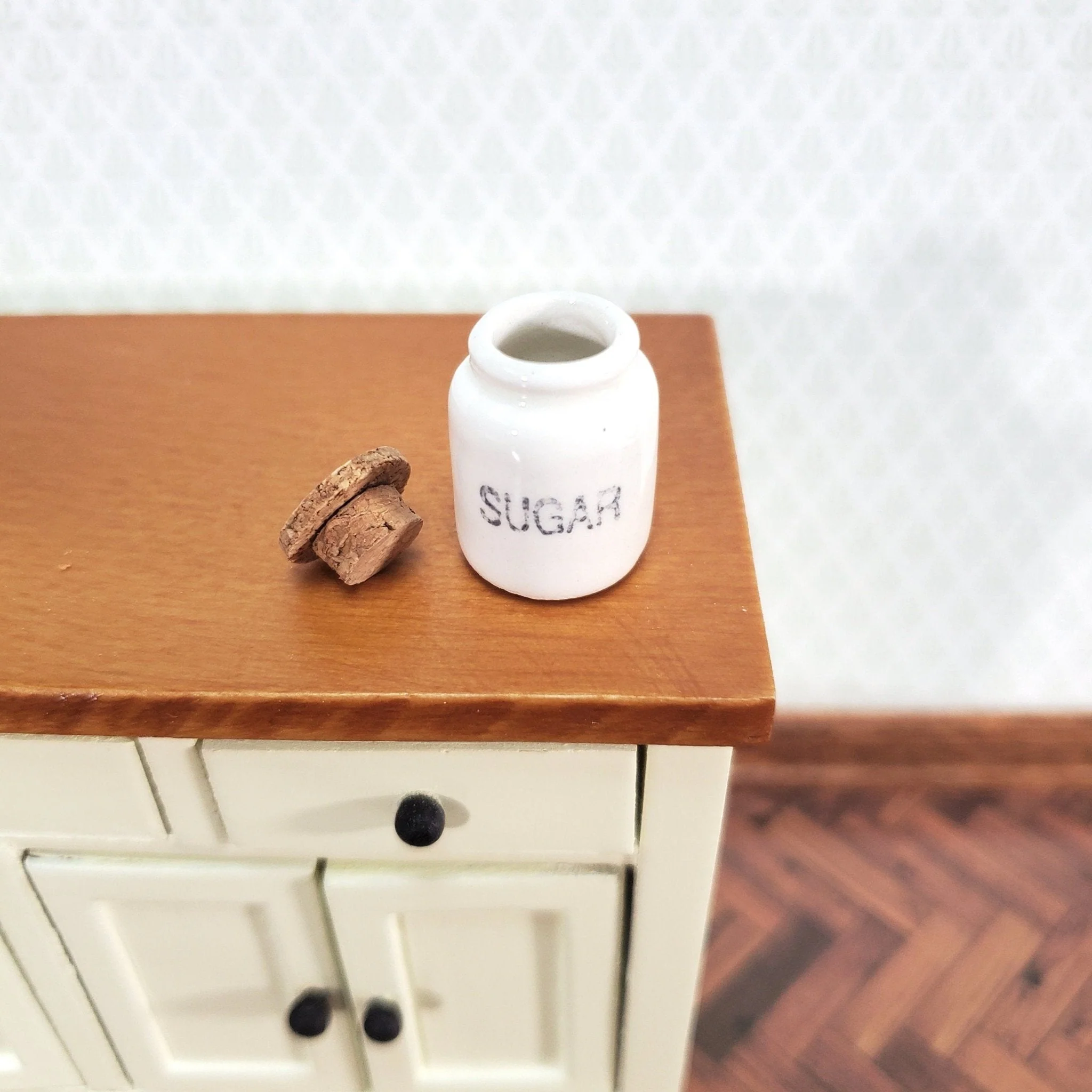 Dollhouse White Crock SUGAR with Cork Top 1:12 Scale Miniature Handmade Kitchen - Image 3