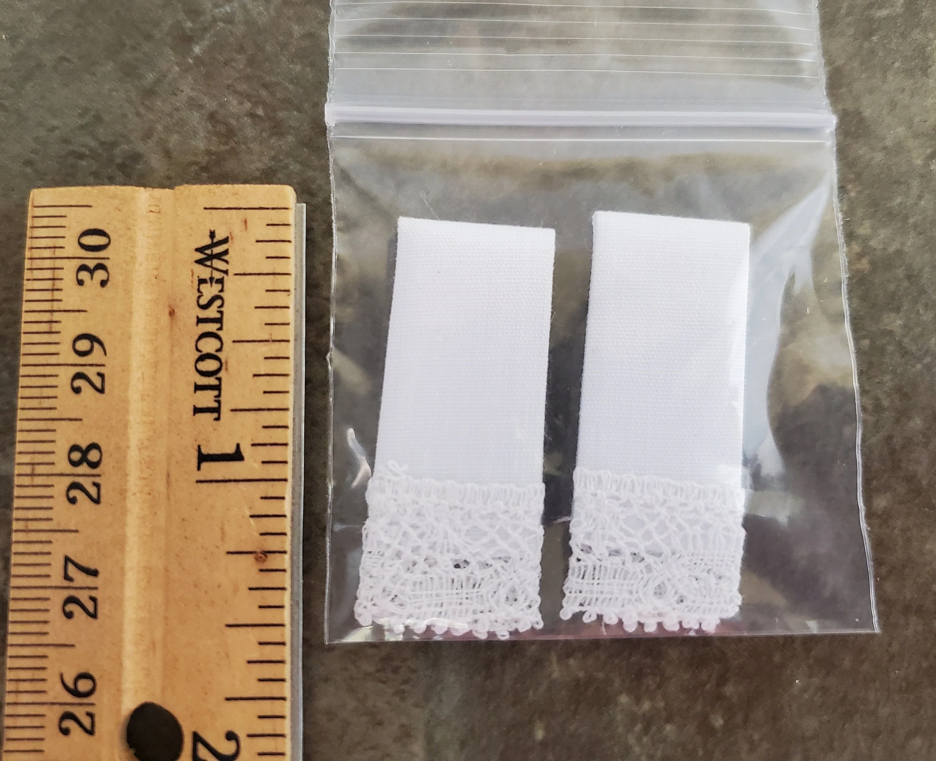 Dollhouse White Towel with Lace Handmade 1:12 Scale Miniature for Kitchen or Bathroom - Image 2
