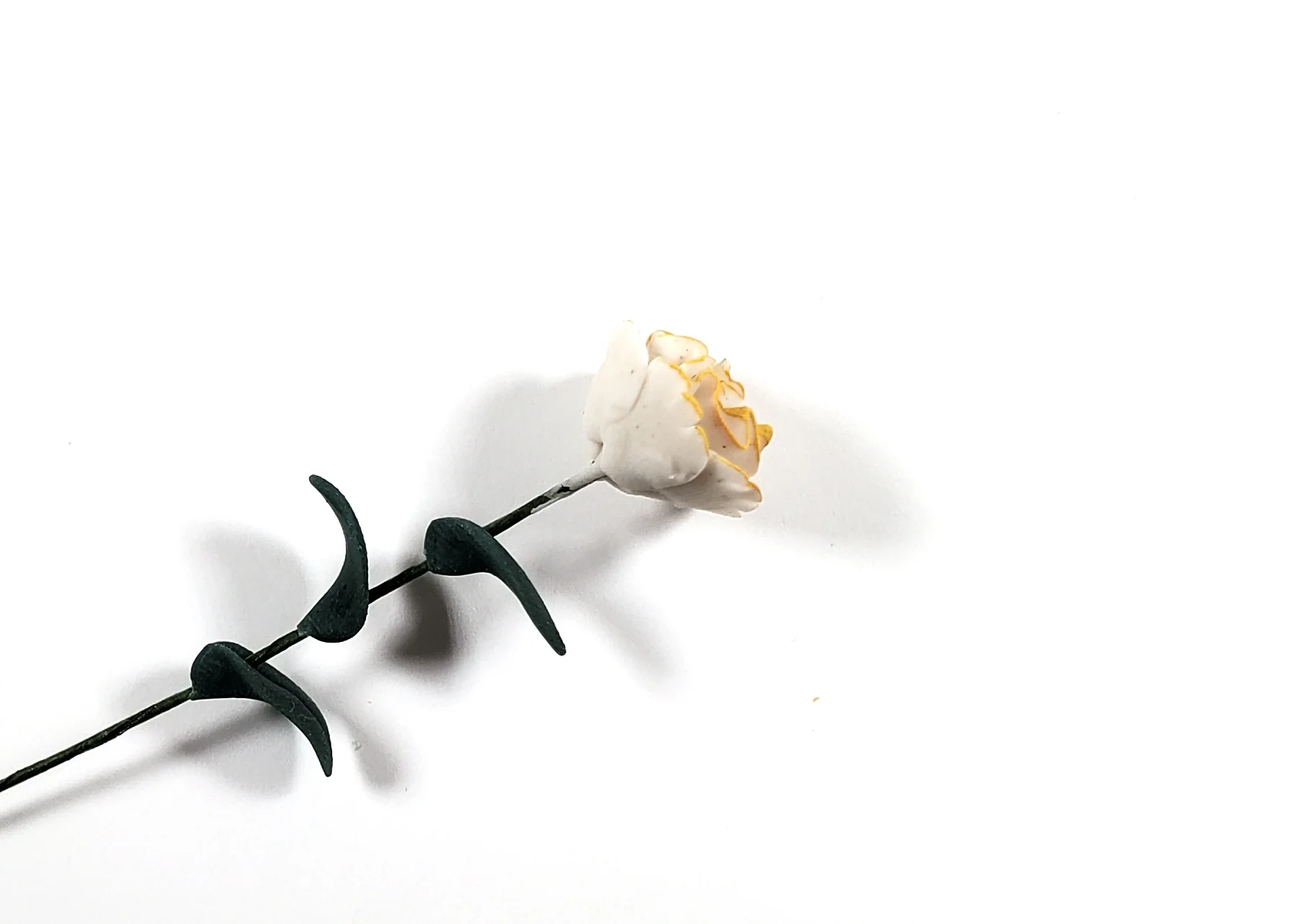 Dollhouse White & Yellow Frosted Carnation Single Stem 1:12 Scale Miniature - Image 2