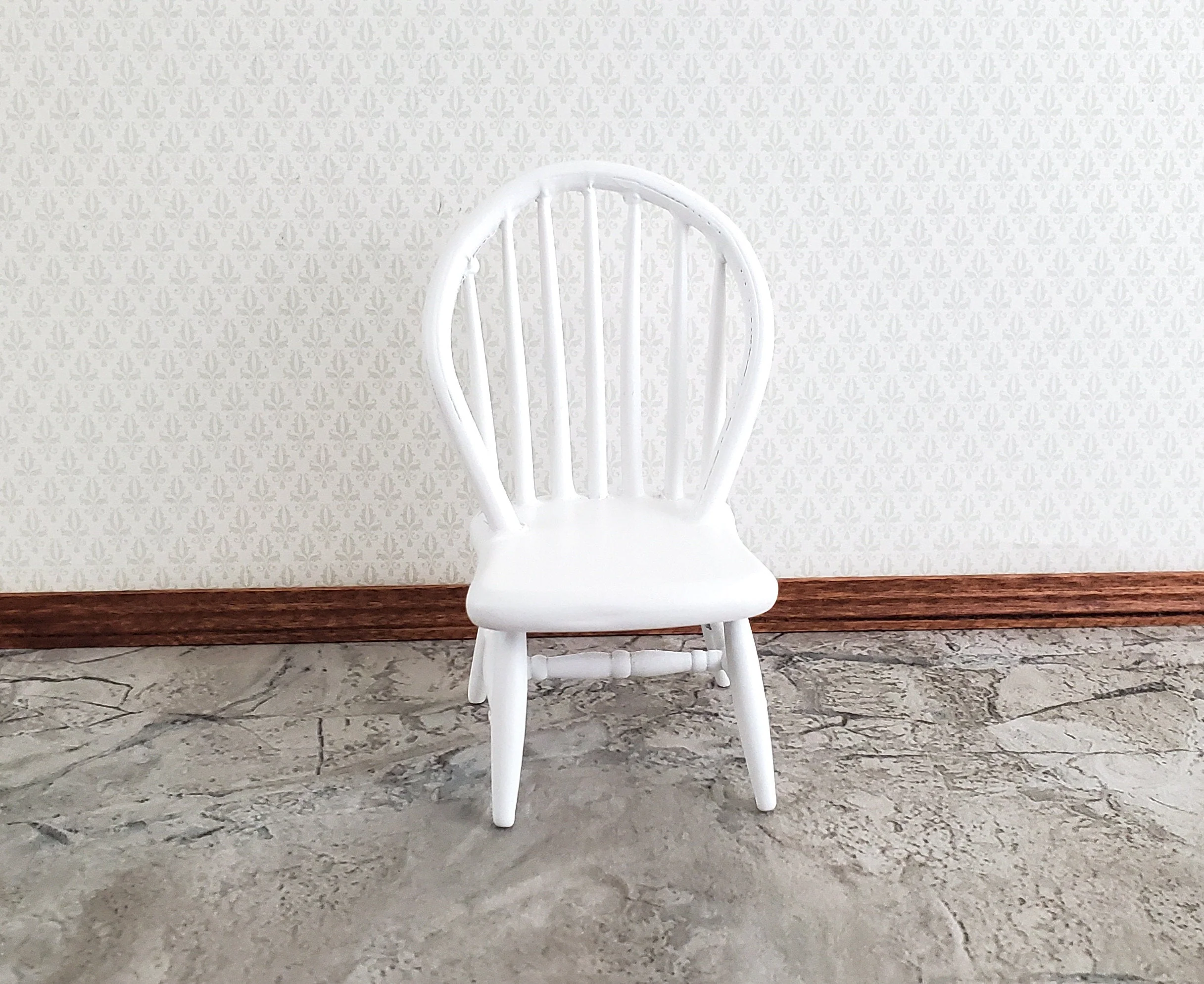 Dollhouse Windsor Spindle Back Kitchen Chair White 1:12 Scale Miniature Furniture - Image 2