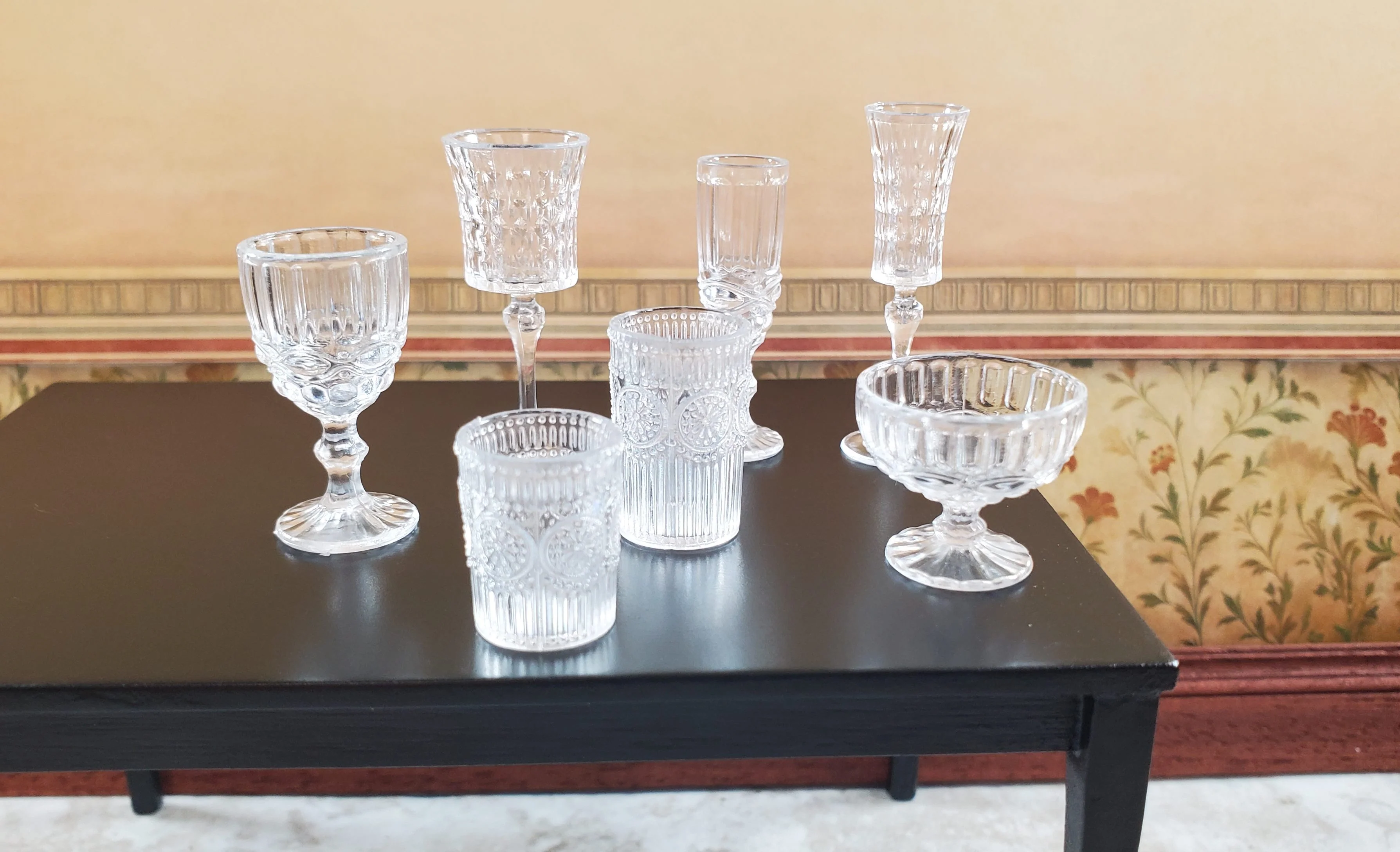 Dollhouse Wine Glasses Vases Bowls Tableware Clear Plastic 1:6 Playscale Size - Image 2