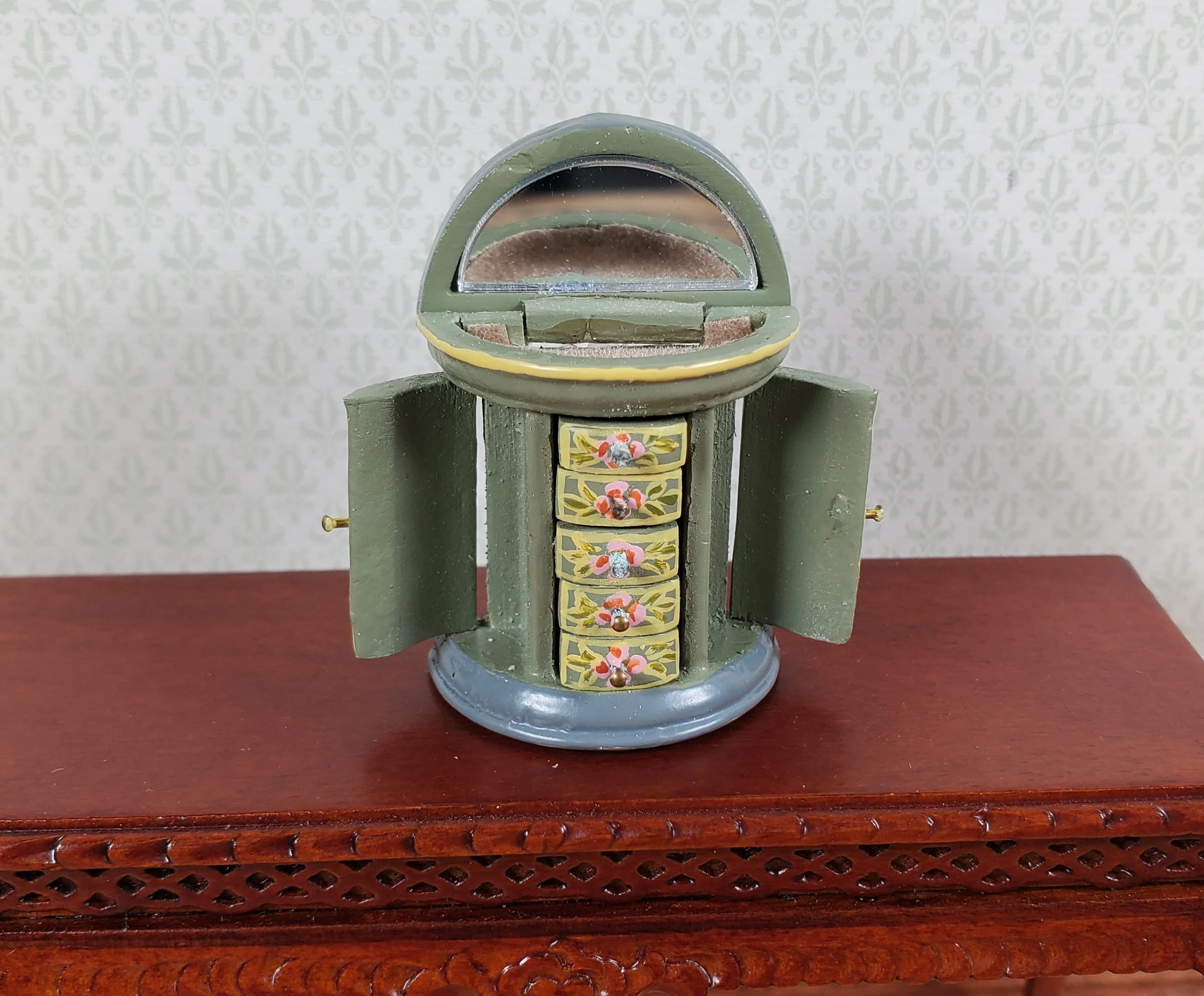 Dollhouse Wood Jewelry Box with Drawers Painted Detail 1:12 Scale Miniature - Image 3