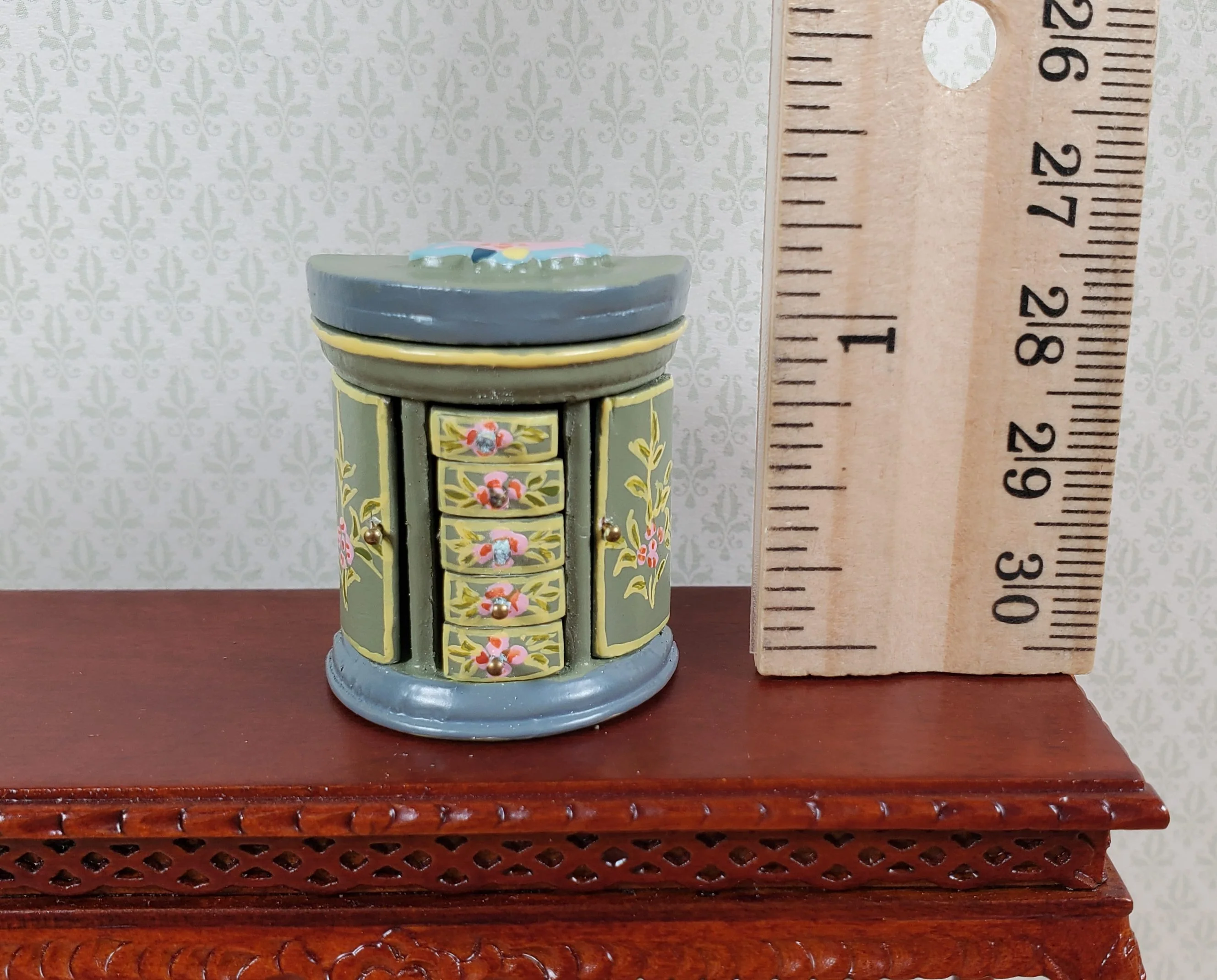 Dollhouse Wood Jewelry Box with Drawers Painted Detail 1:12 Scale Miniature - Image 4