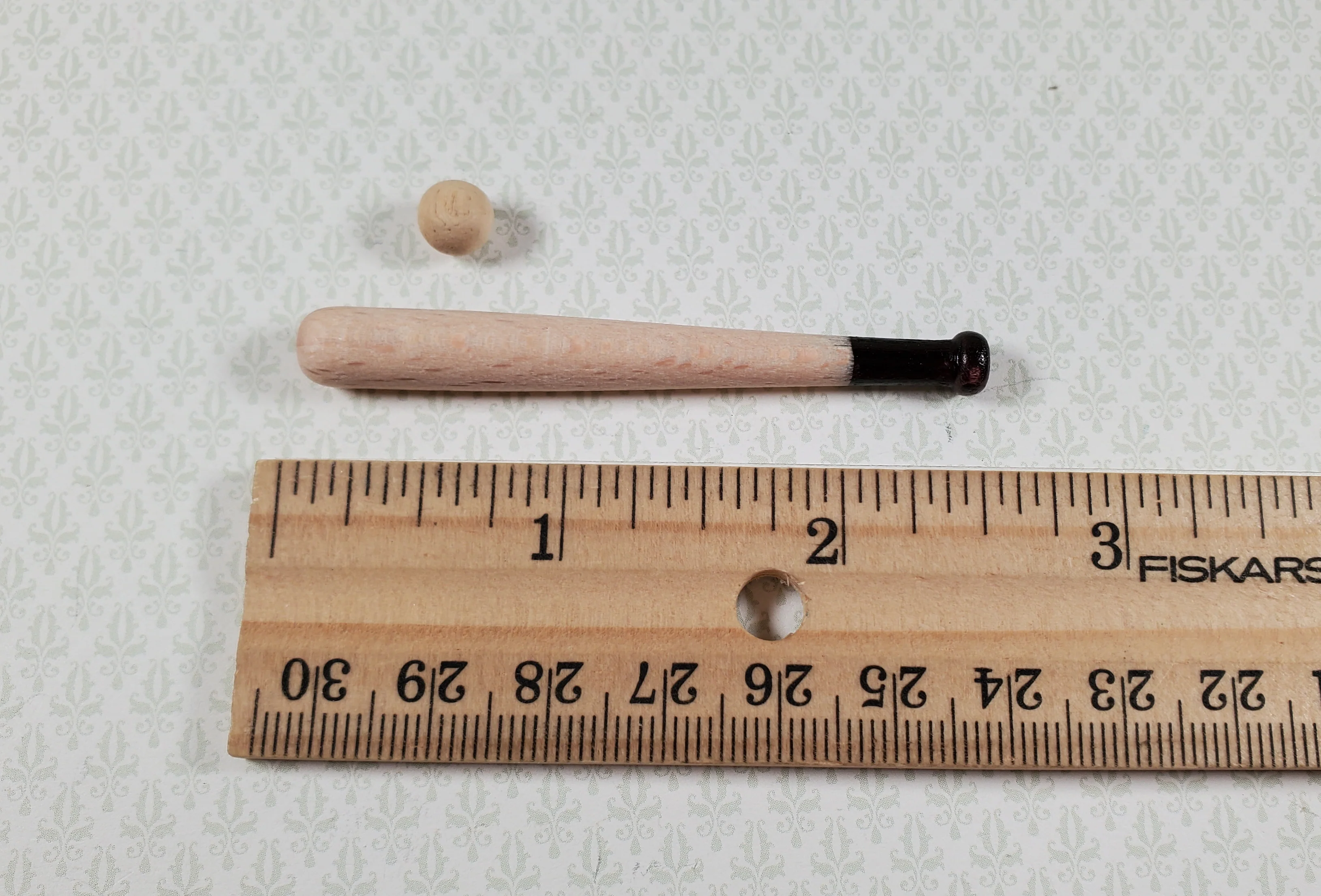 Dollhouse Wooden Baseball Bat with Wood Ball 1:12 Scale Miniature - Image 3