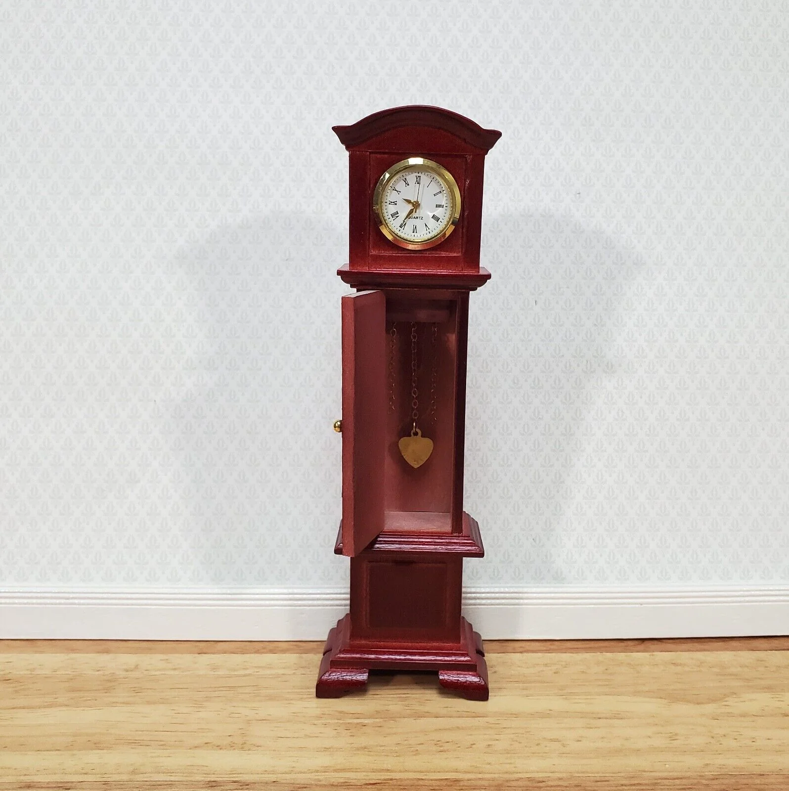 Dollhouse Working Grandfather Clock Opens Mahogany Finish 1:12 Scale Miniature - Image 3