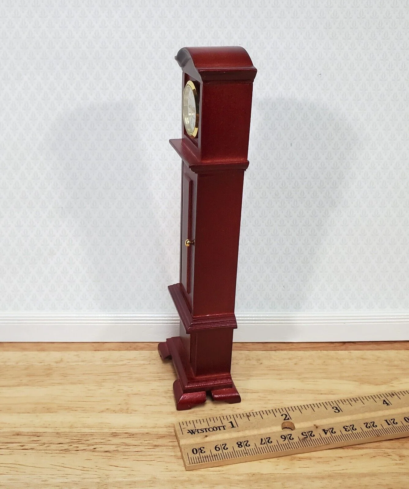 Dollhouse Working Grandfather Clock Opens Mahogany Finish 1:12 Scale Miniature - Image 7